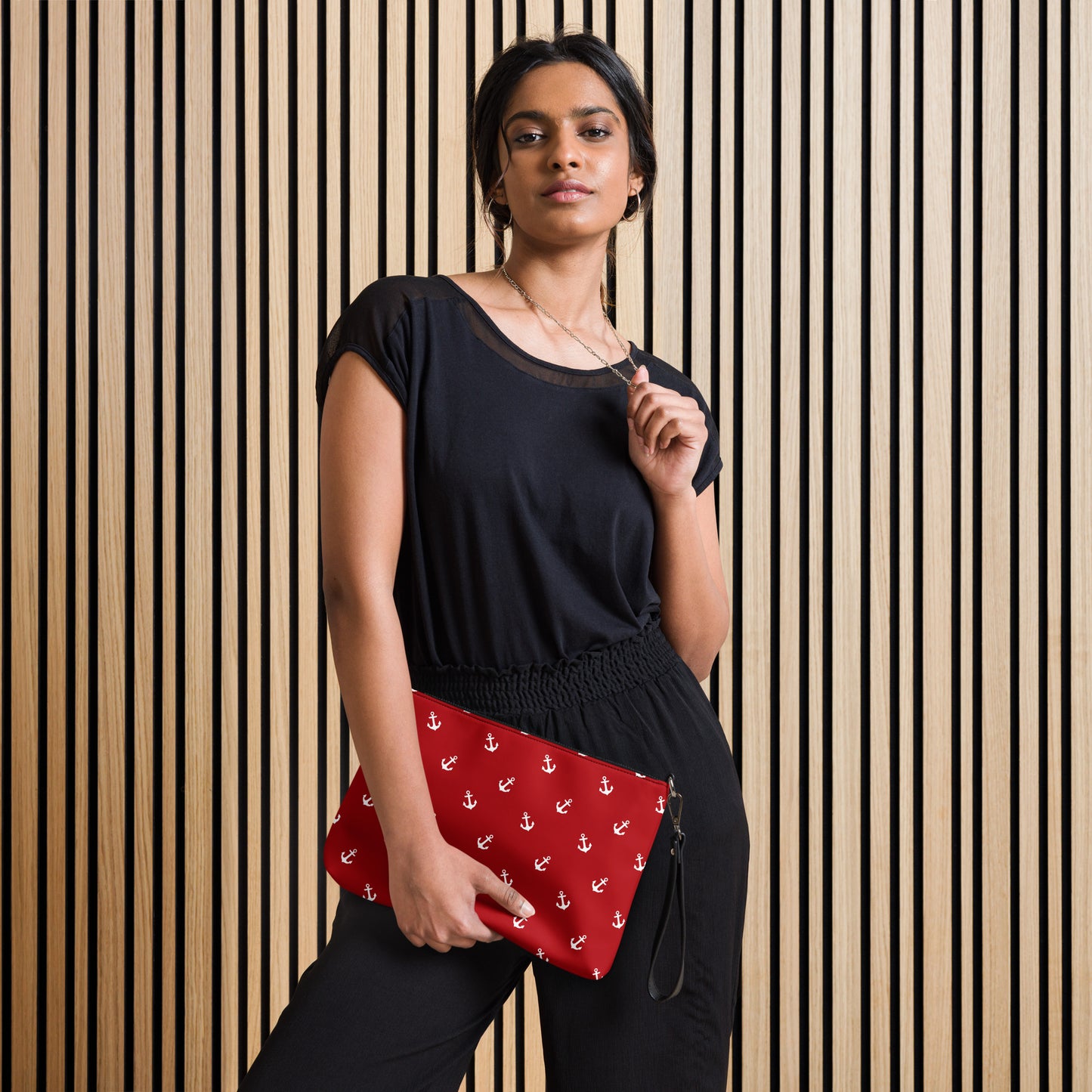 Red With White Anchors Crossbody Bag, Nautical Anchors Design Handbag