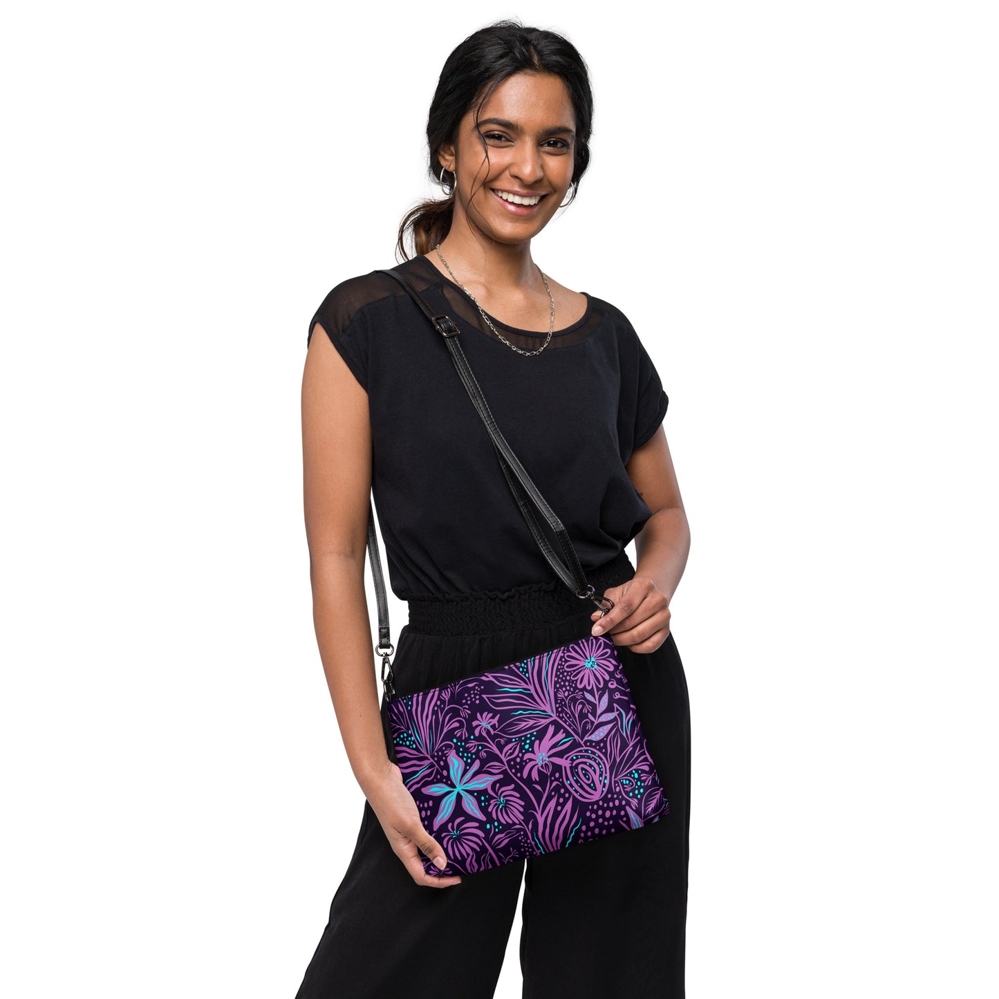 Purple Floral Design Crossbody bag,  Purple Floral Handbag