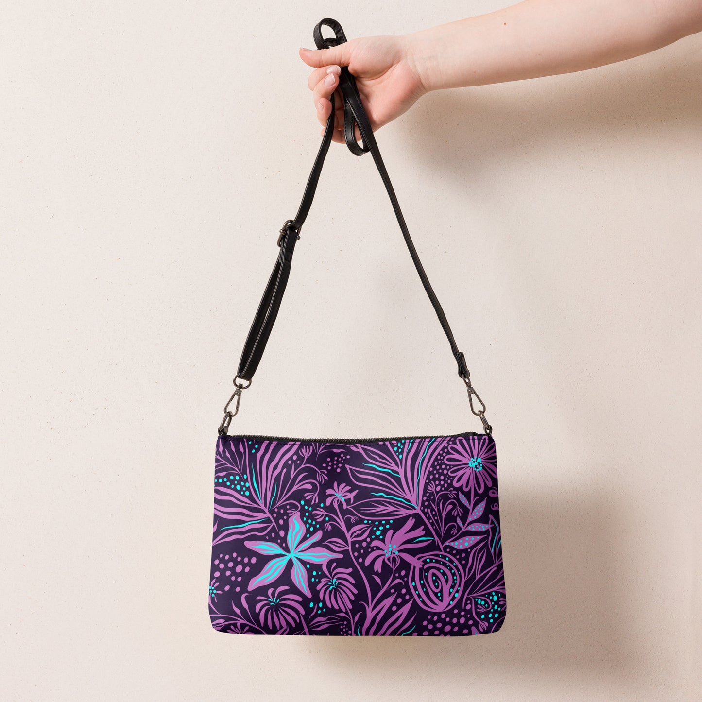 Purple Floral Design Crossbody bag,  Purple Floral Handbag