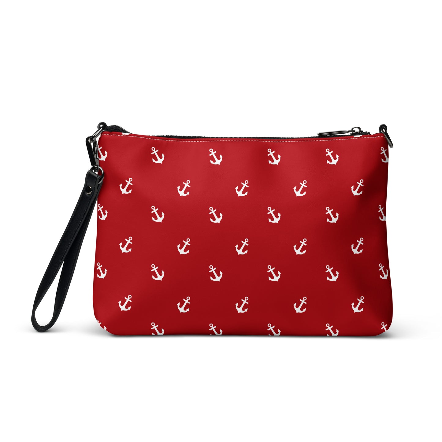 Red With White Anchors Crossbody Bag, Nautical Anchors Design Handbag