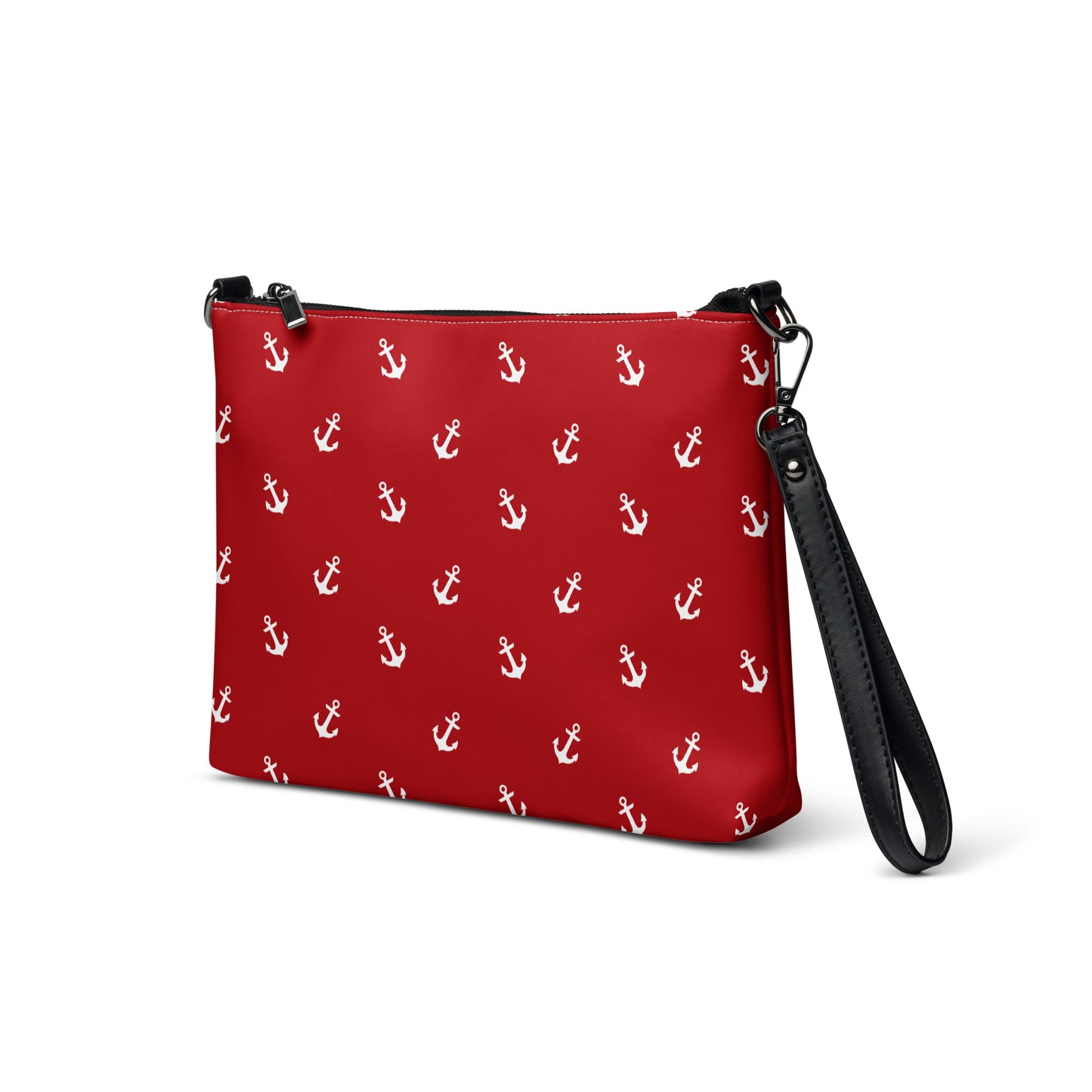 Red With White Anchors Crossbody Bag, Nautical Anchors Design Handbag