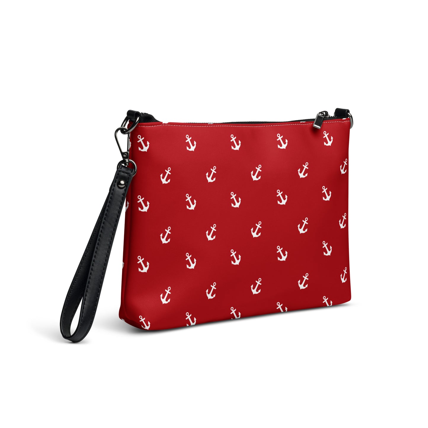 Red With White Anchors Crossbody Bag, Nautical Anchors Design Handbag