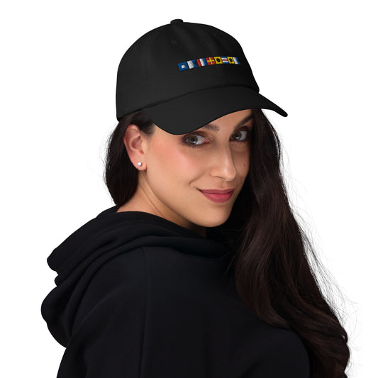 Patricia spelled out with embroidered nautical signal flags Dad hat, Personalized Boating Cap
