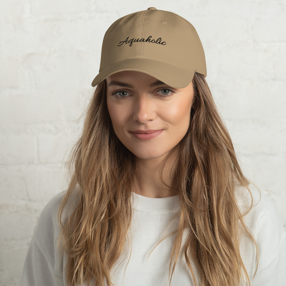 Aquaholic embroidered Dad hat, Boat name cap, Personalized Custom cap