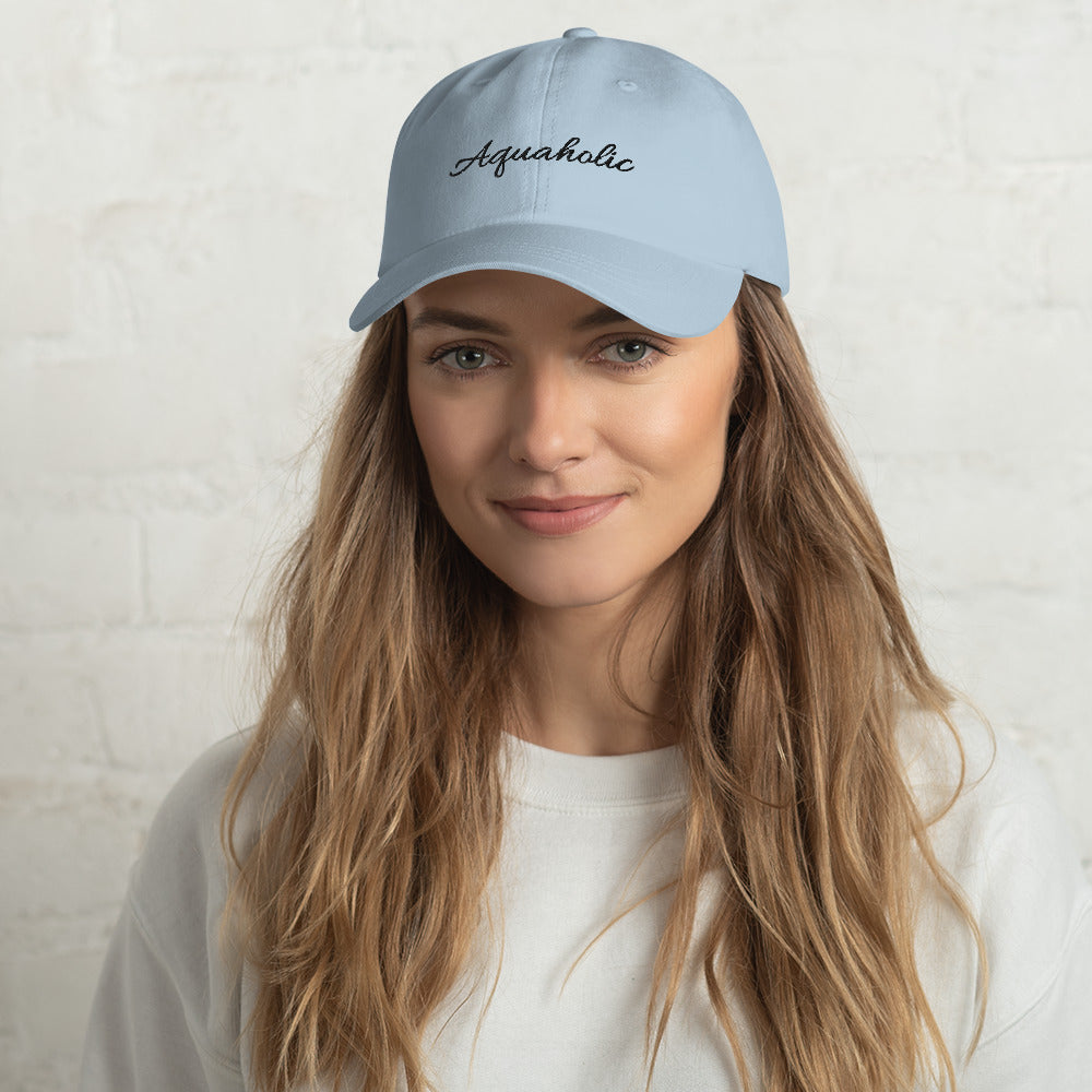 Aquaholic embroidered Dad hat, Boat name cap, Personalized Custom cap