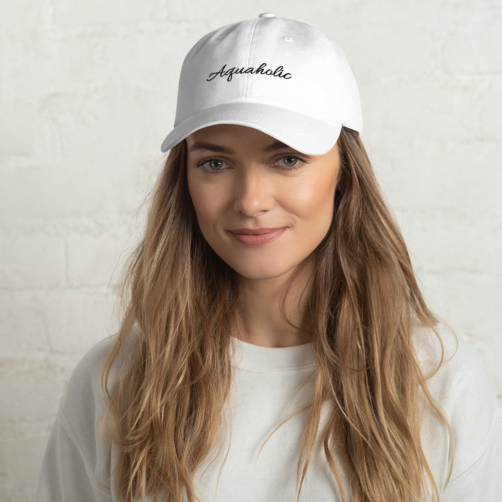 Aquaholic embroidered Dad hat, Boat name cap, Personalized Custom cap