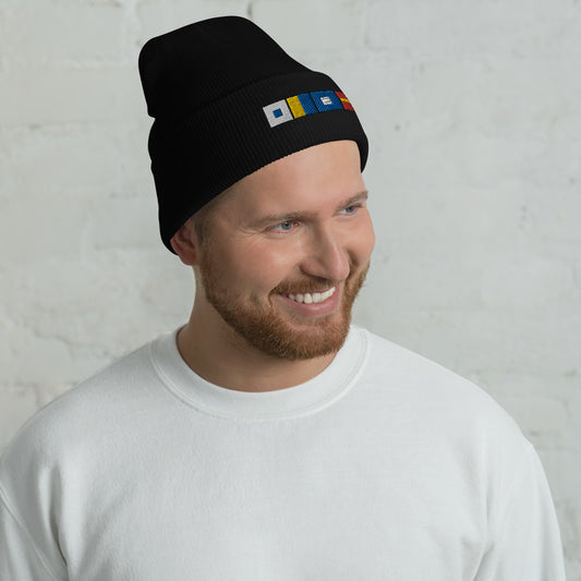 SKPR (skipper) Spelled out with Embroidered Nautical Flags Cuffed Beanie, Nautical Beanie