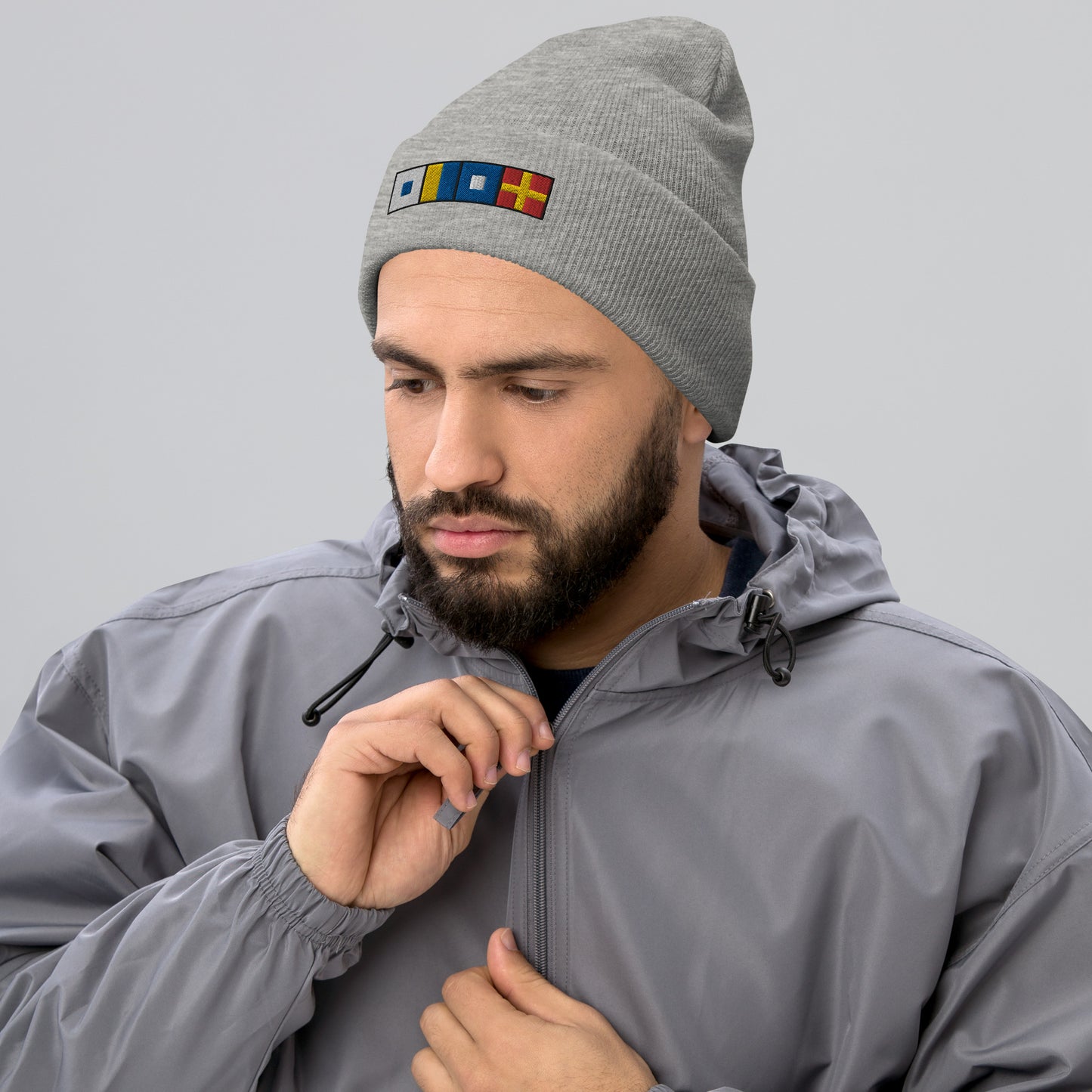 SKPR (skipper) Spelled out with Embroidered Nautical Flags Cuffed Beanie, Nautical Beanie
