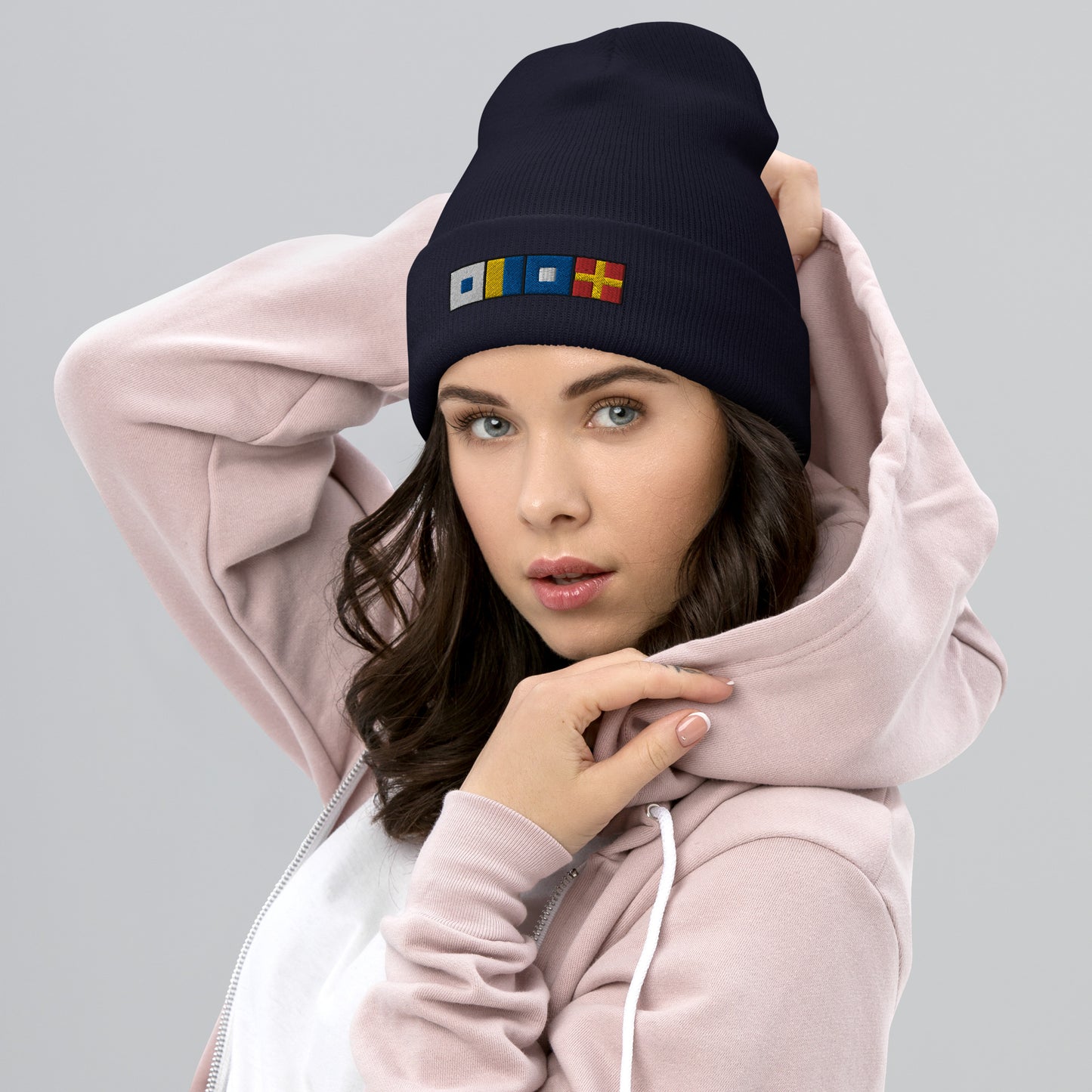SKPR (skipper) Spelled out with Embroidered Nautical Flags Cuffed Beanie, Nautical Beanie