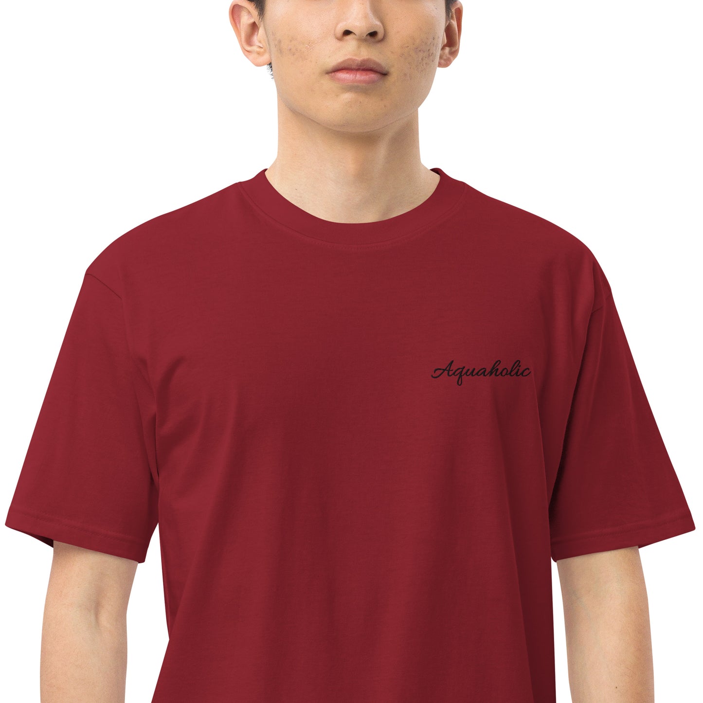 Aquaholic embroidered Men’s premium heavyweight tee, Boat name T-shirt, Personalized shirt