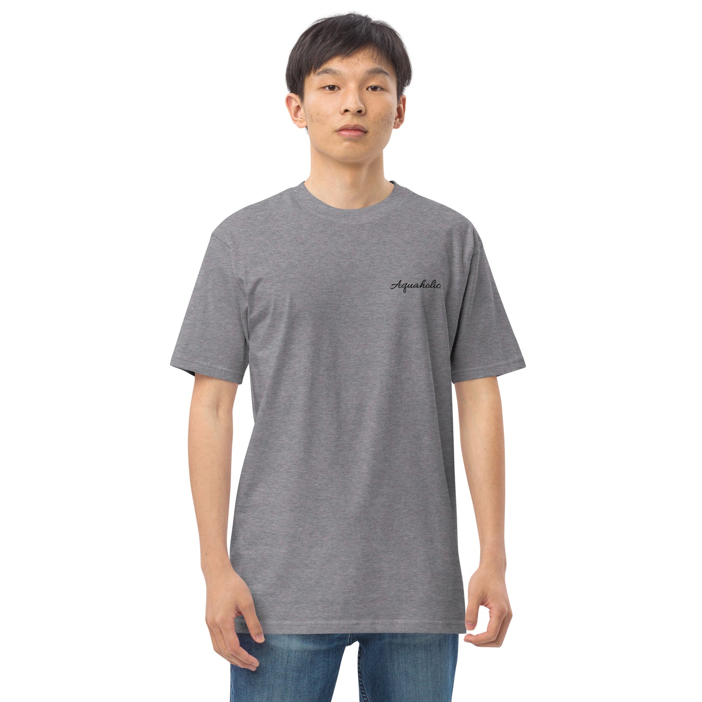 Aquaholic embroidered Men’s premium heavyweight tee, Boat name T-shirt, Personalized shirt