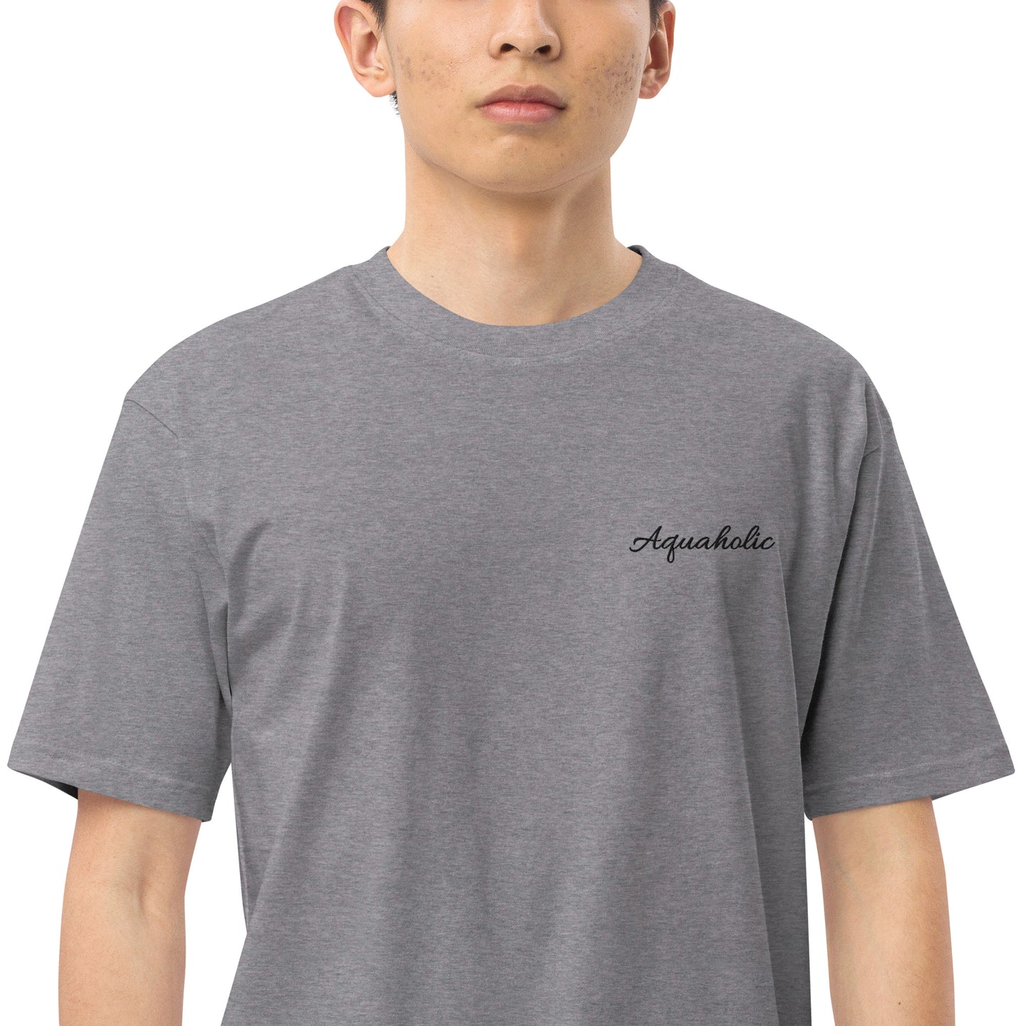 Aquaholic embroidered Men’s premium heavyweight tee, Boat name T-shirt, Personalized shirt