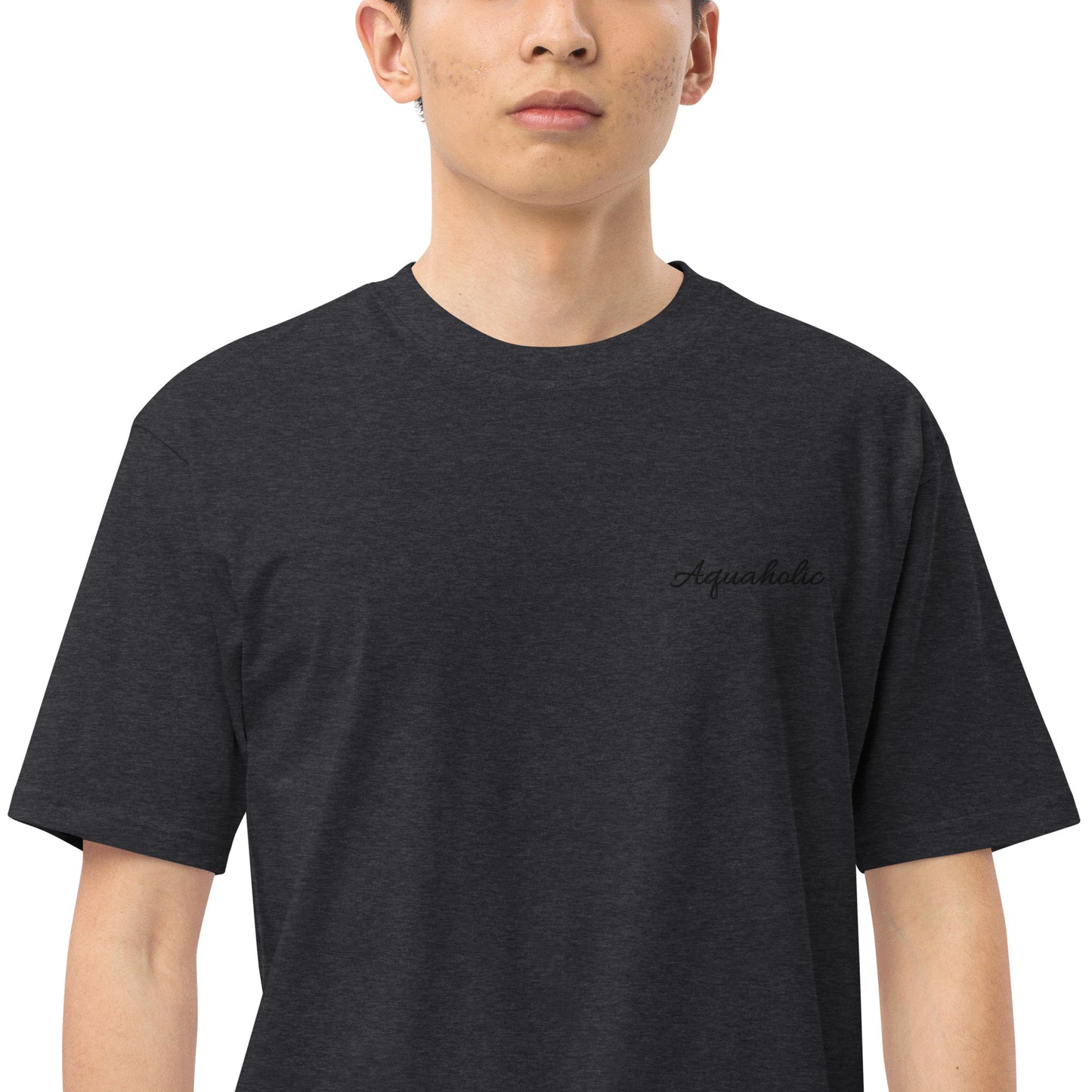 Aquaholic embroidered Men’s premium heavyweight tee, Boat name T-shirt, Personalized shirt
