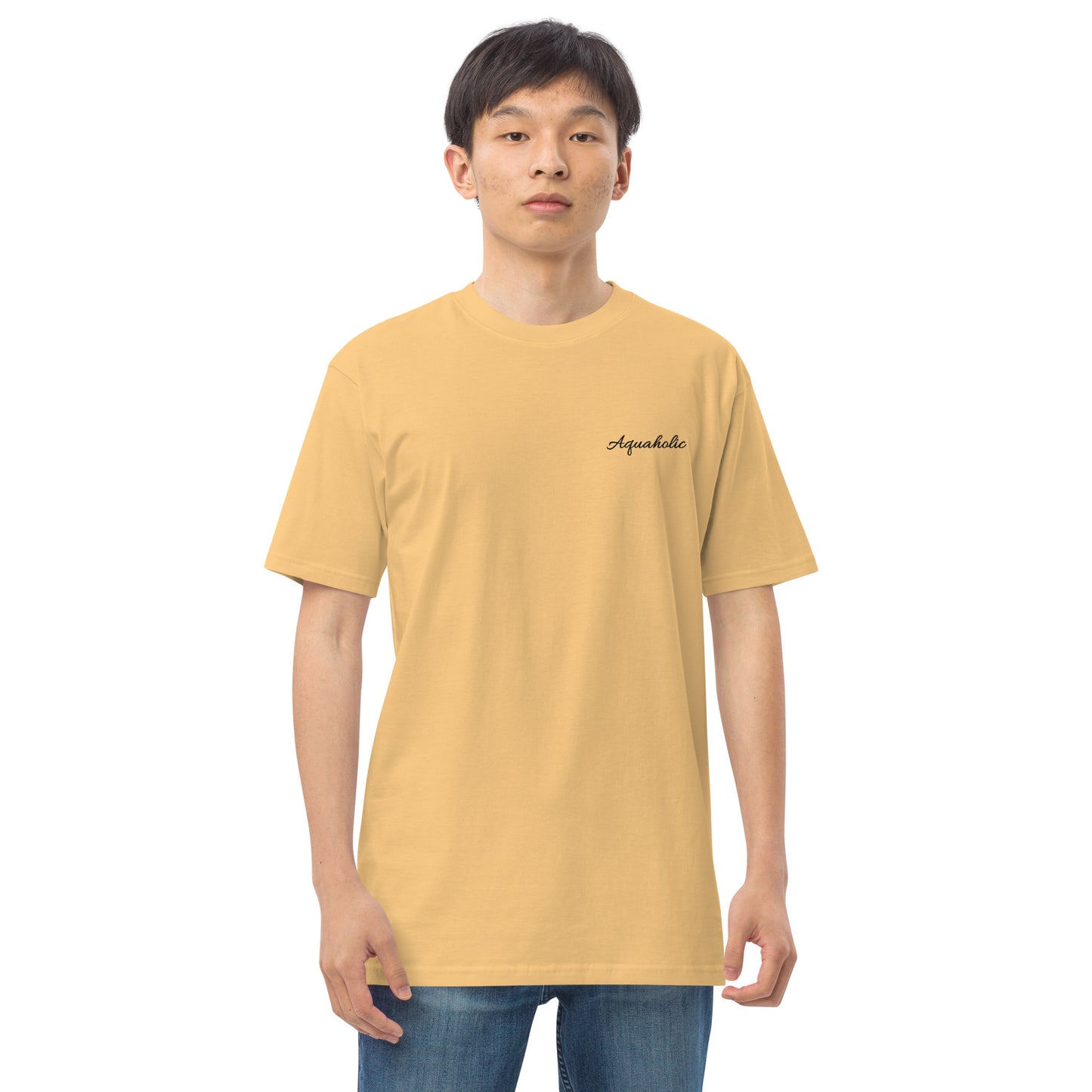 Aquaholic embroidered Men’s premium heavyweight tee, Boat name T-shirt, Personalized shirt