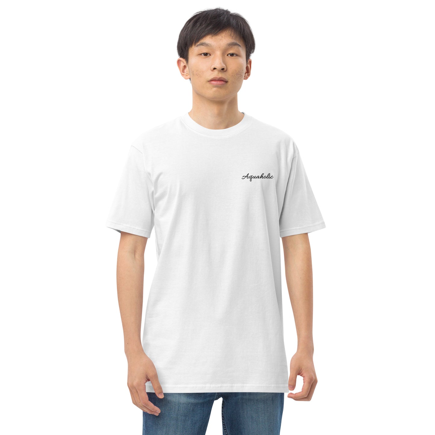 Aquaholic embroidered Men’s premium heavyweight tee, Boat name T-shirt, Personalized shirt