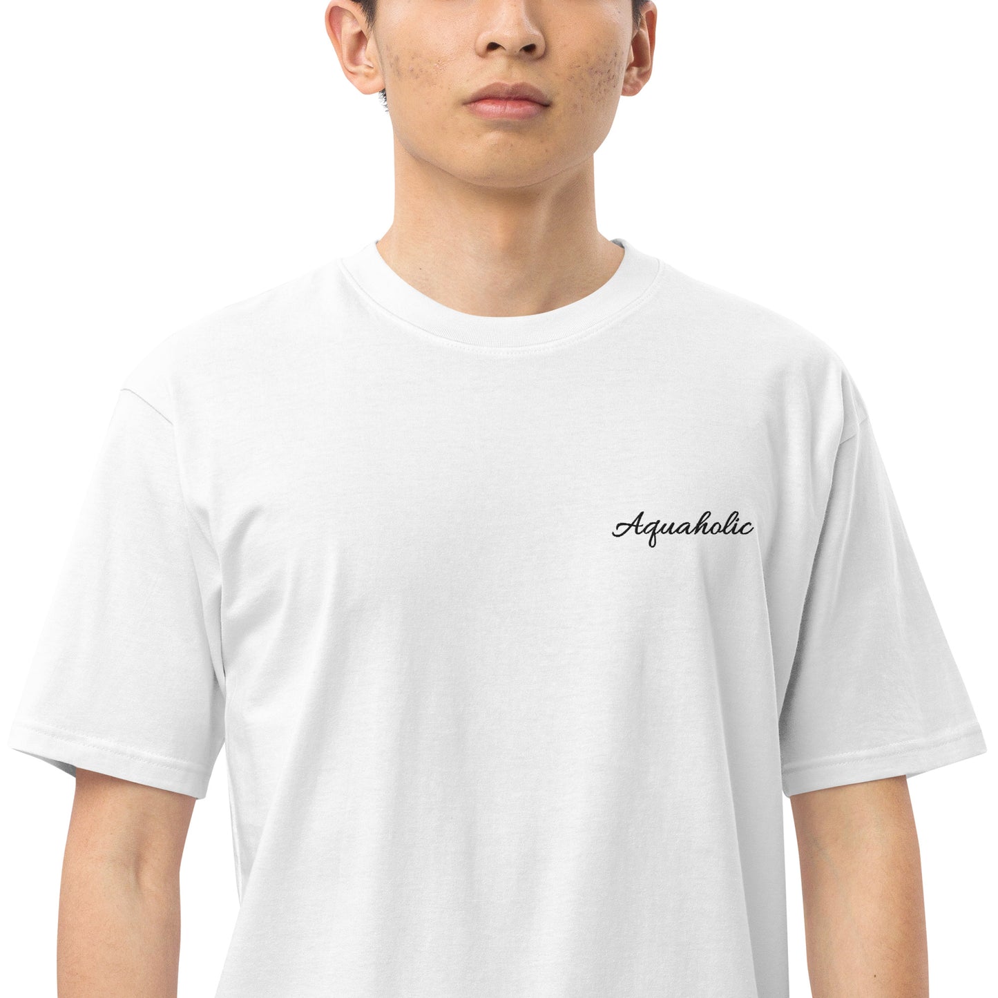 Aquaholic embroidered Men’s premium heavyweight tee, Boat name T-shirt, Personalized shirt