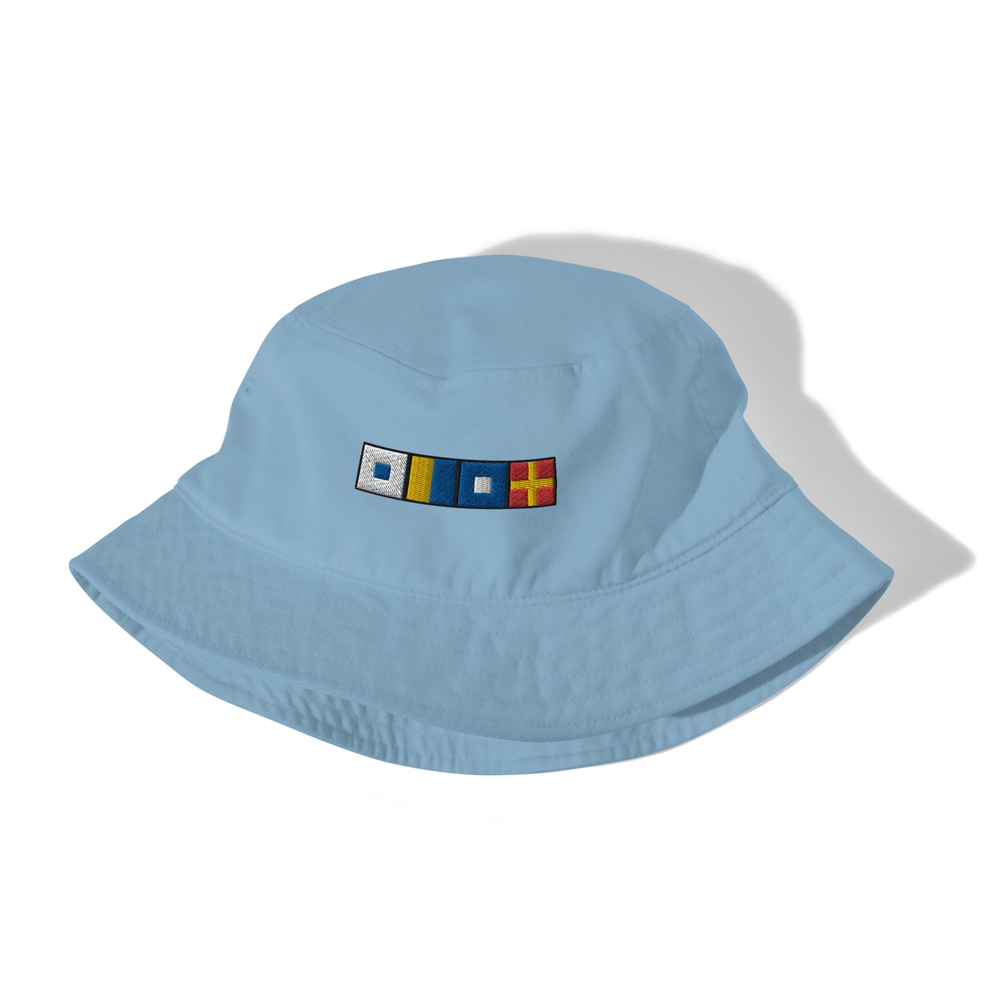 Organic bucket hat with SKPR (skipper) spelled out with Semaphore flags, Nautical Bucket Hat