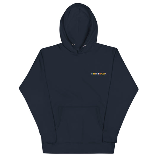 Aquaholic spelled out with Nautical Signal Flags Unisex Hoodie, Boat Name Hoodie