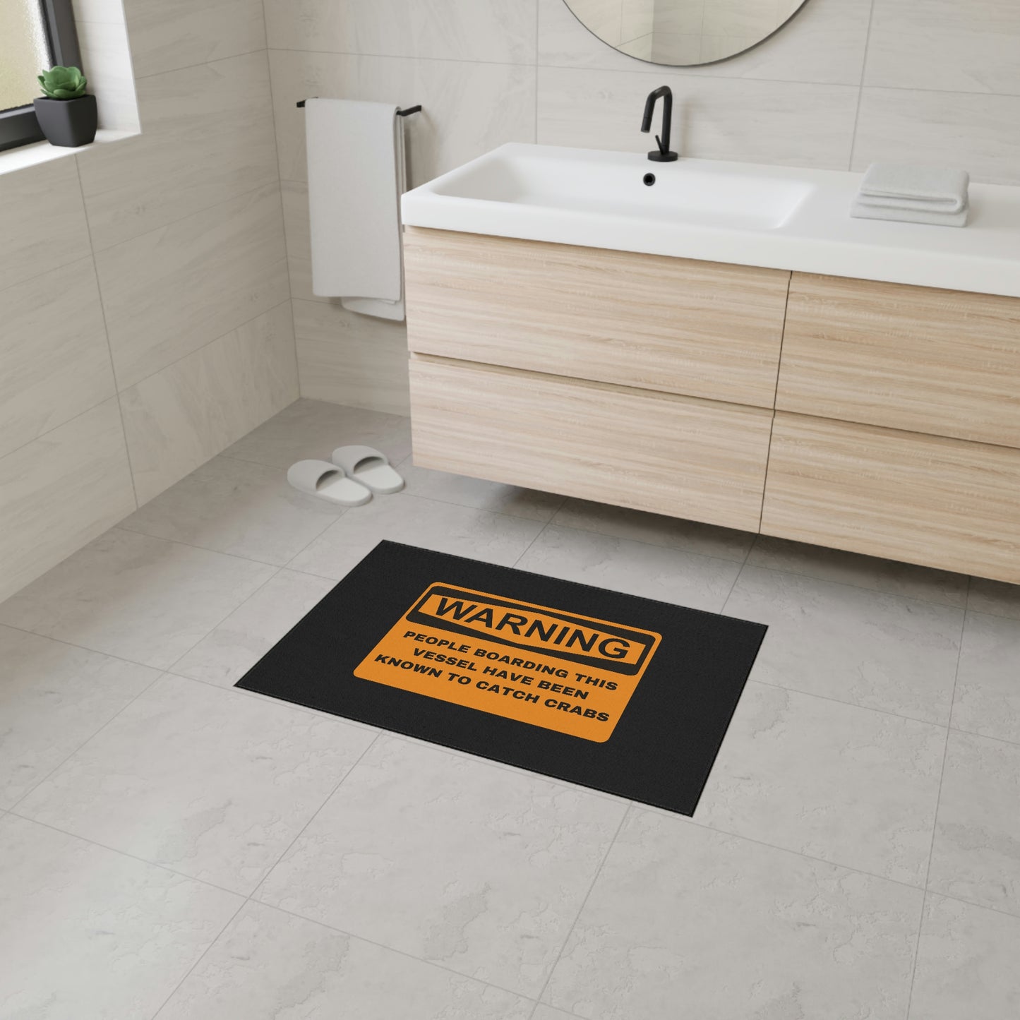 Funny Nautical Heavy Duty Floor Mat, Warning People Boarding This Vessel Have Been Known To Catch Crabs, Dock Mat