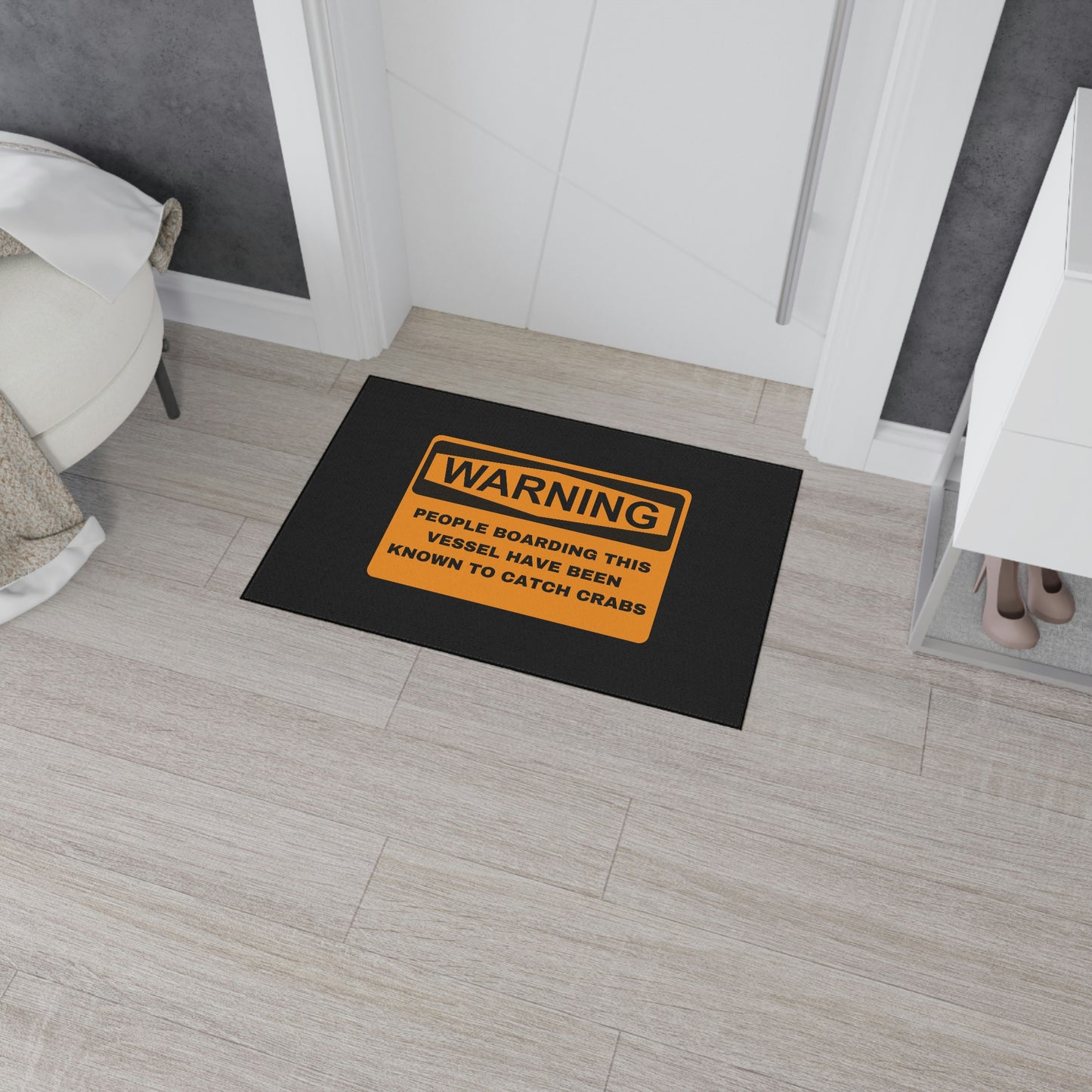 Funny Nautical Heavy Duty Floor Mat, Warning People Boarding This Vessel Have Been Known To Catch Crabs, Dock Mat