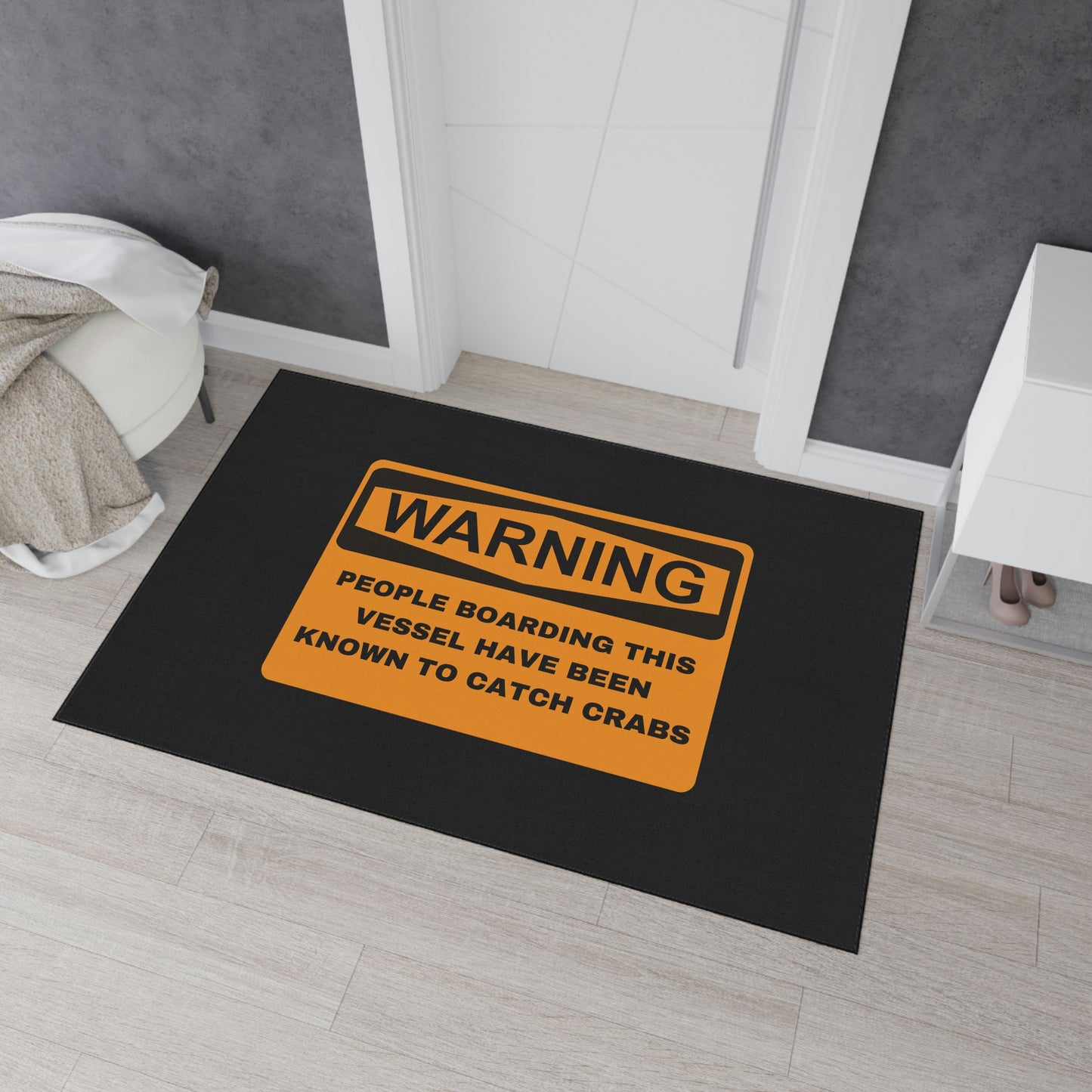 Funny Nautical Heavy Duty Floor Mat, Warning People Boarding This Vessel Have Been Known To Catch Crabs, Dock Mat