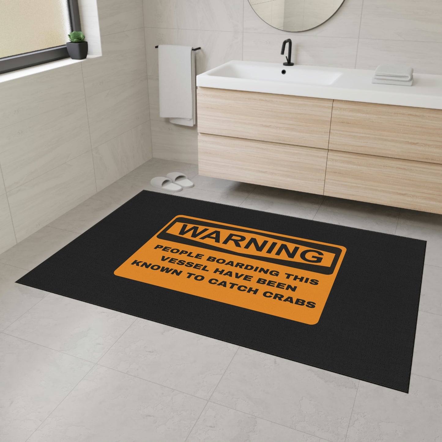 Funny Nautical Heavy Duty Floor Mat, Warning People Boarding This Vessel Have Been Known To Catch Crabs, Dock Mat