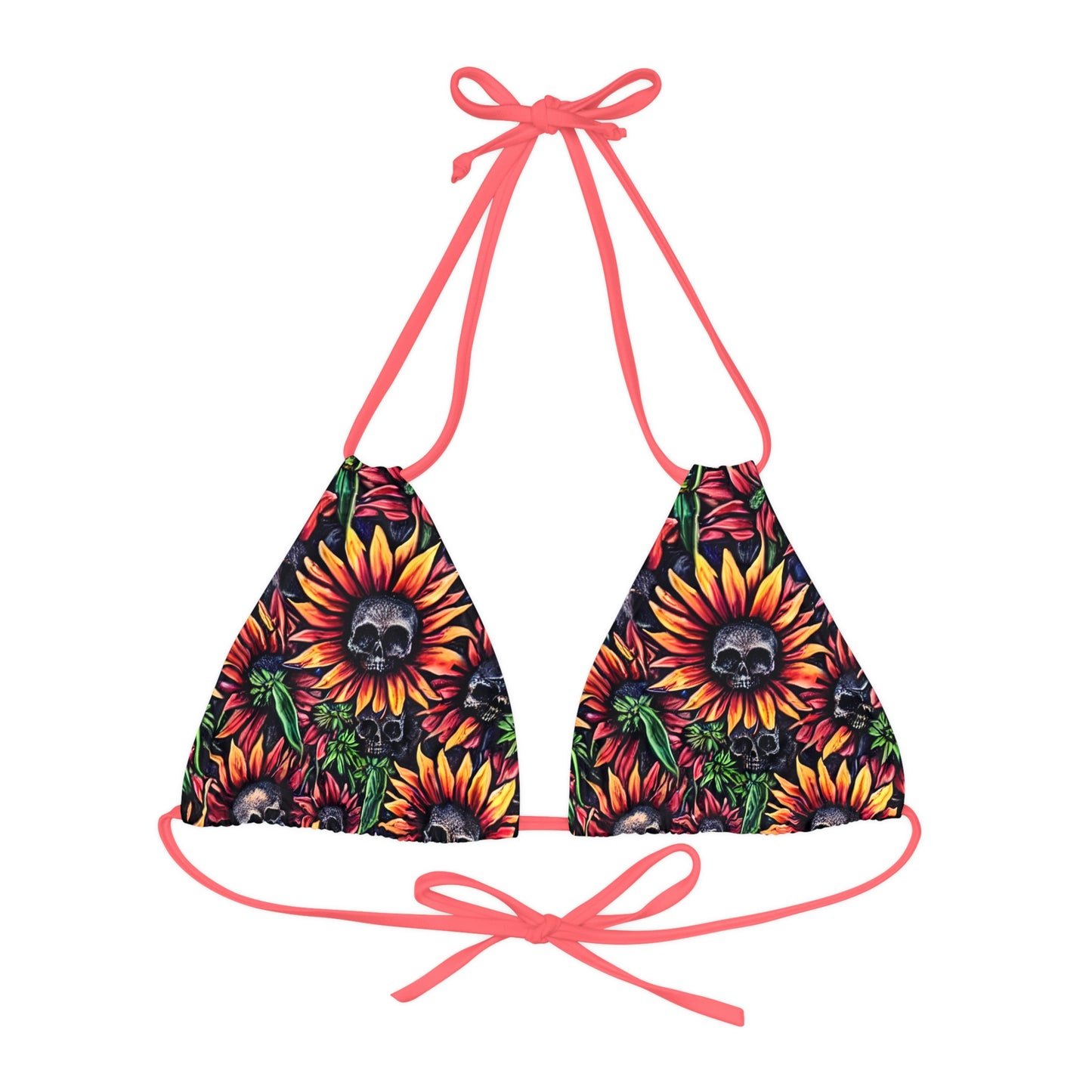 Sunflower Skulls Strappy Triangle Bikini Top