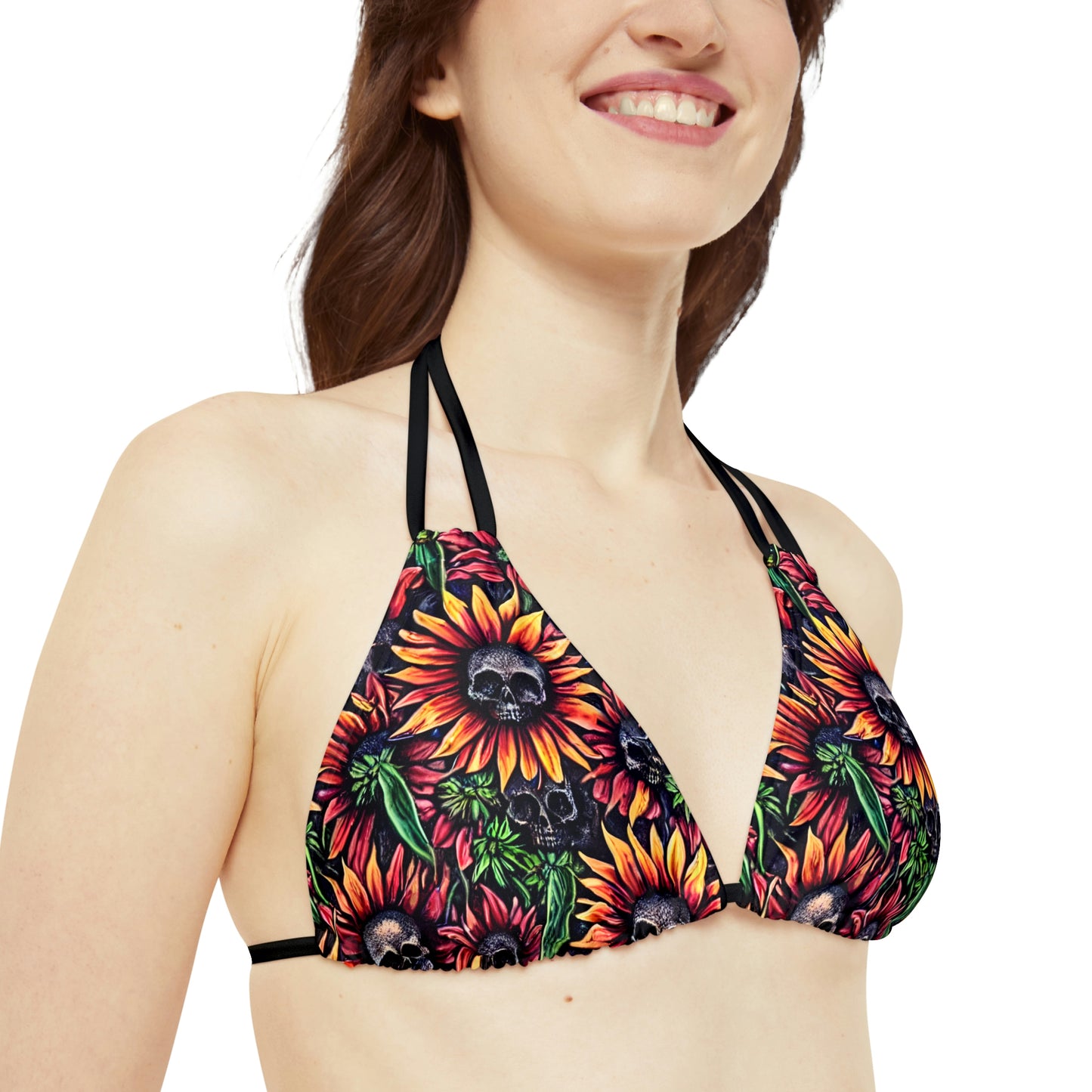 Sunflower Skulls Strappy Triangle Bikini Top