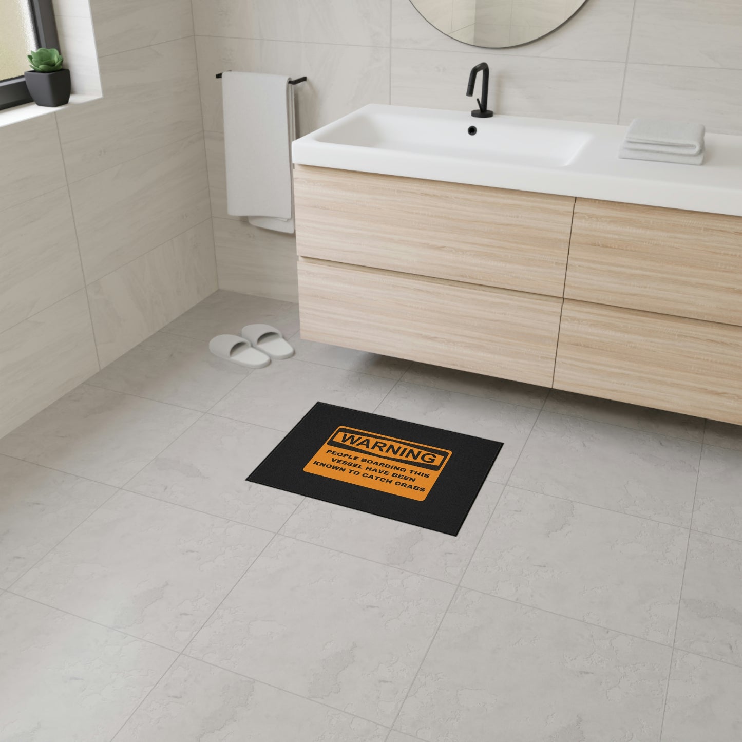 Funny Nautical Heavy Duty Floor Mat, Warning People Boarding This Vessel Have Been Known To Catch Crabs, Dock Mat