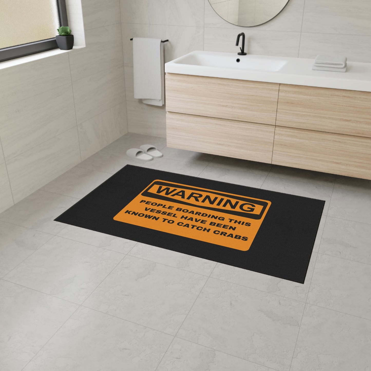 Funny Nautical Heavy Duty Floor Mat, Warning People Boarding This Vessel Have Been Known To Catch Crabs, Dock Mat