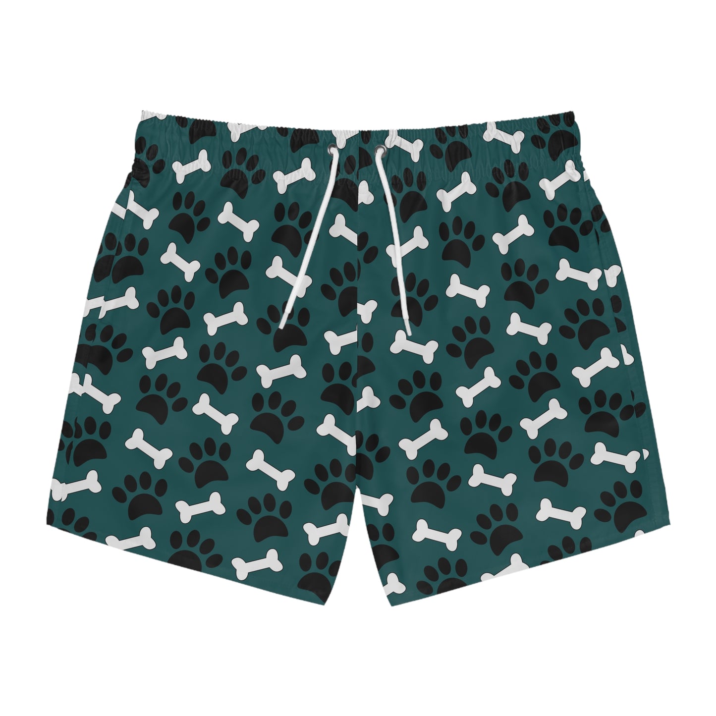 Men's Swim Trunks with paws and bones design, Dog lover's swim trunks