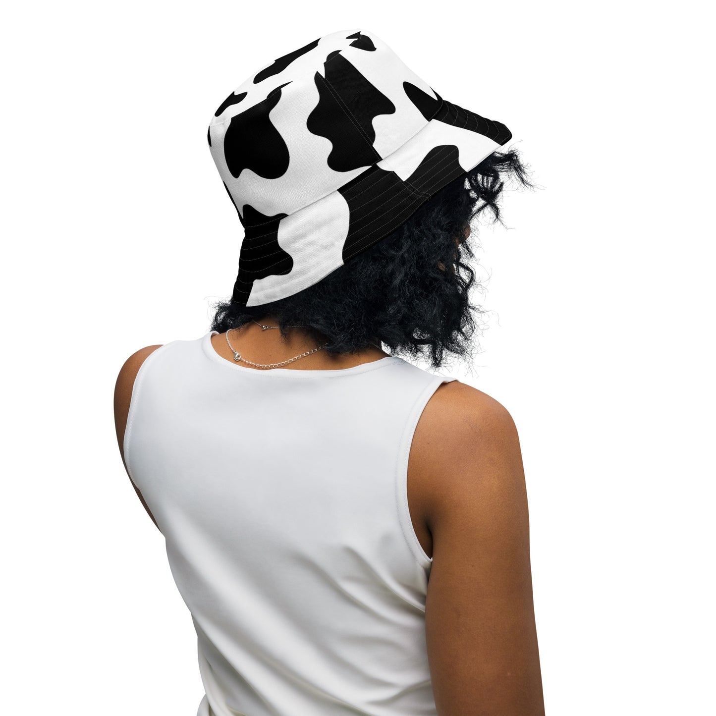 Cow Hide & White Reversible bucket hat, Unisex summer hat, Orca Pattern Boating Hat
