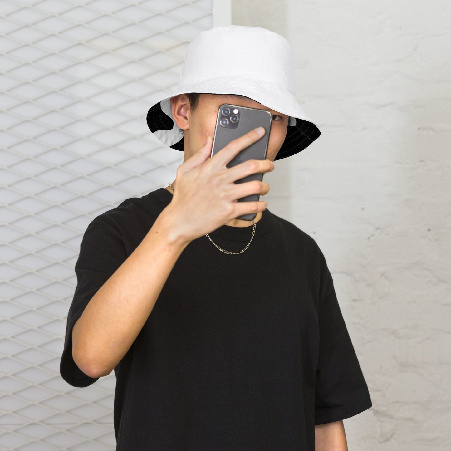 Cow Hide & White Reversible bucket hat, Unisex summer hat, Orca Pattern Boating Hat