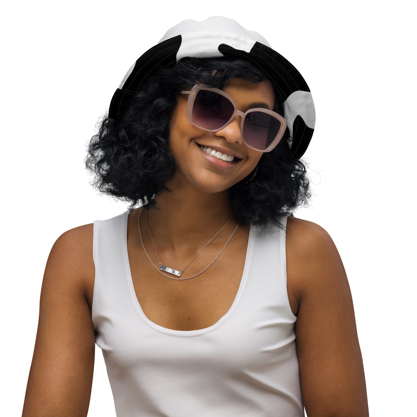 Cow Hide & White Reversible bucket hat, Unisex summer hat, Orca Pattern Boating Hat