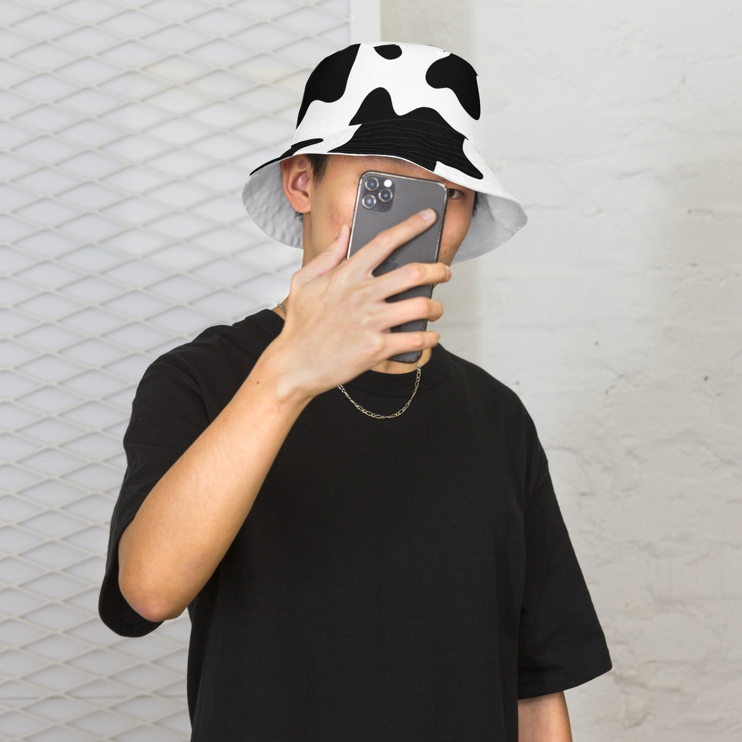 Cow Hide & White Reversible bucket hat, Unisex summer hat, Orca Pattern Boating Hat