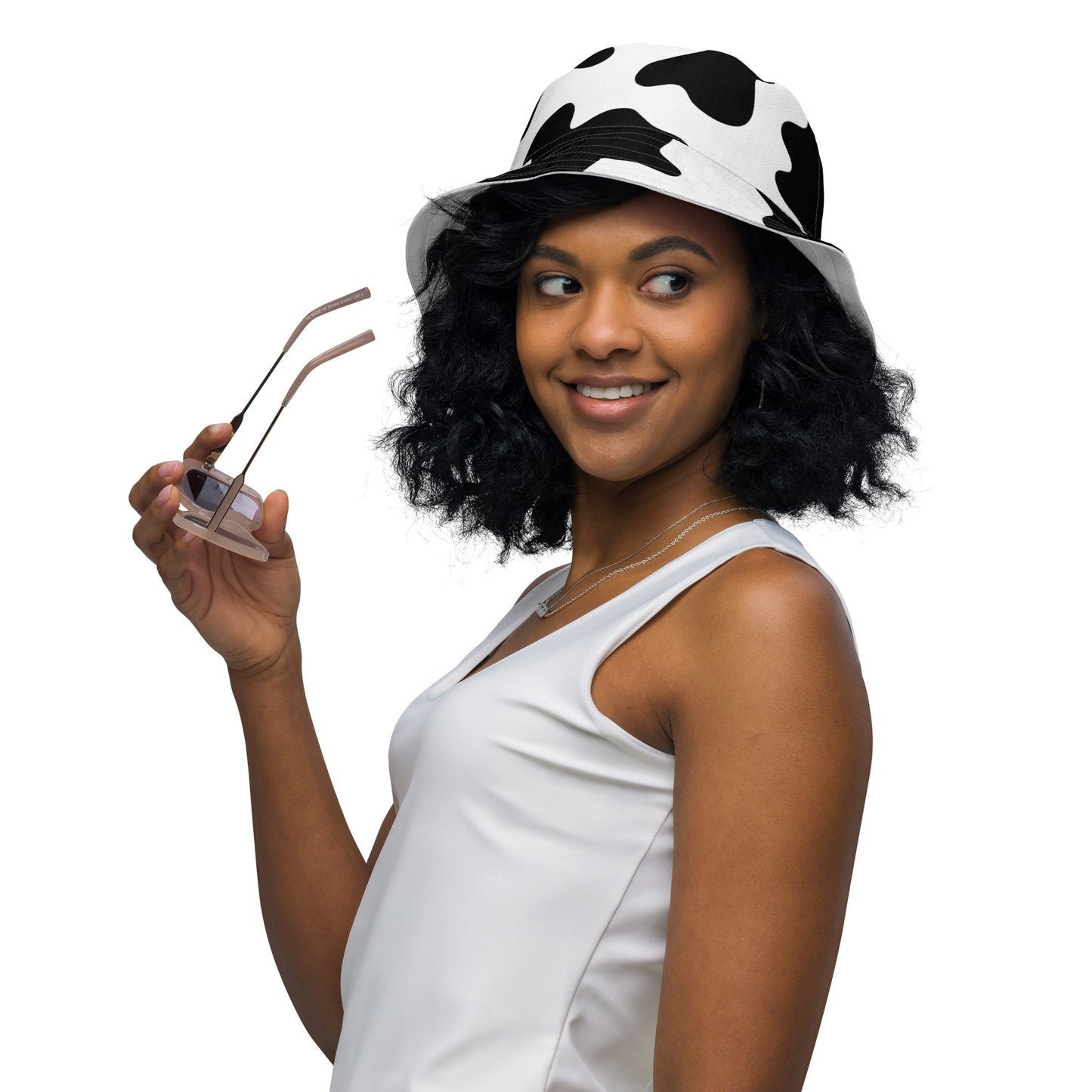 Cow Hide & White Reversible bucket hat, Unisex summer hat, Orca Pattern Boating Hat
