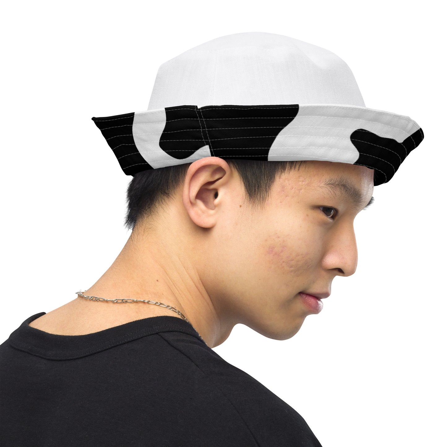 Cow Hide & White Reversible bucket hat, Unisex summer hat, Orca Pattern Boating Hat