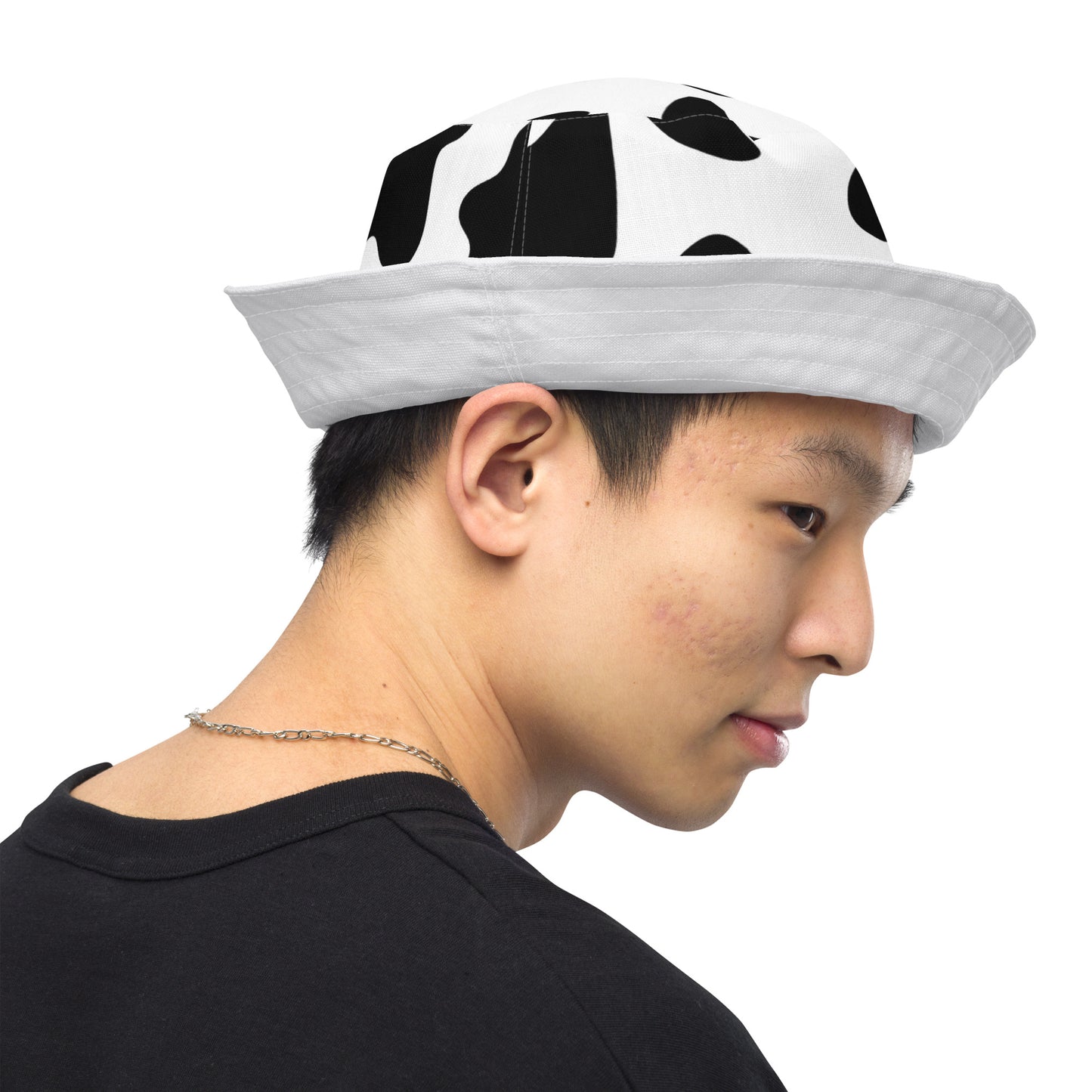 Cow Hide & White Reversible bucket hat, Unisex summer hat, Orca Pattern Boating Hat