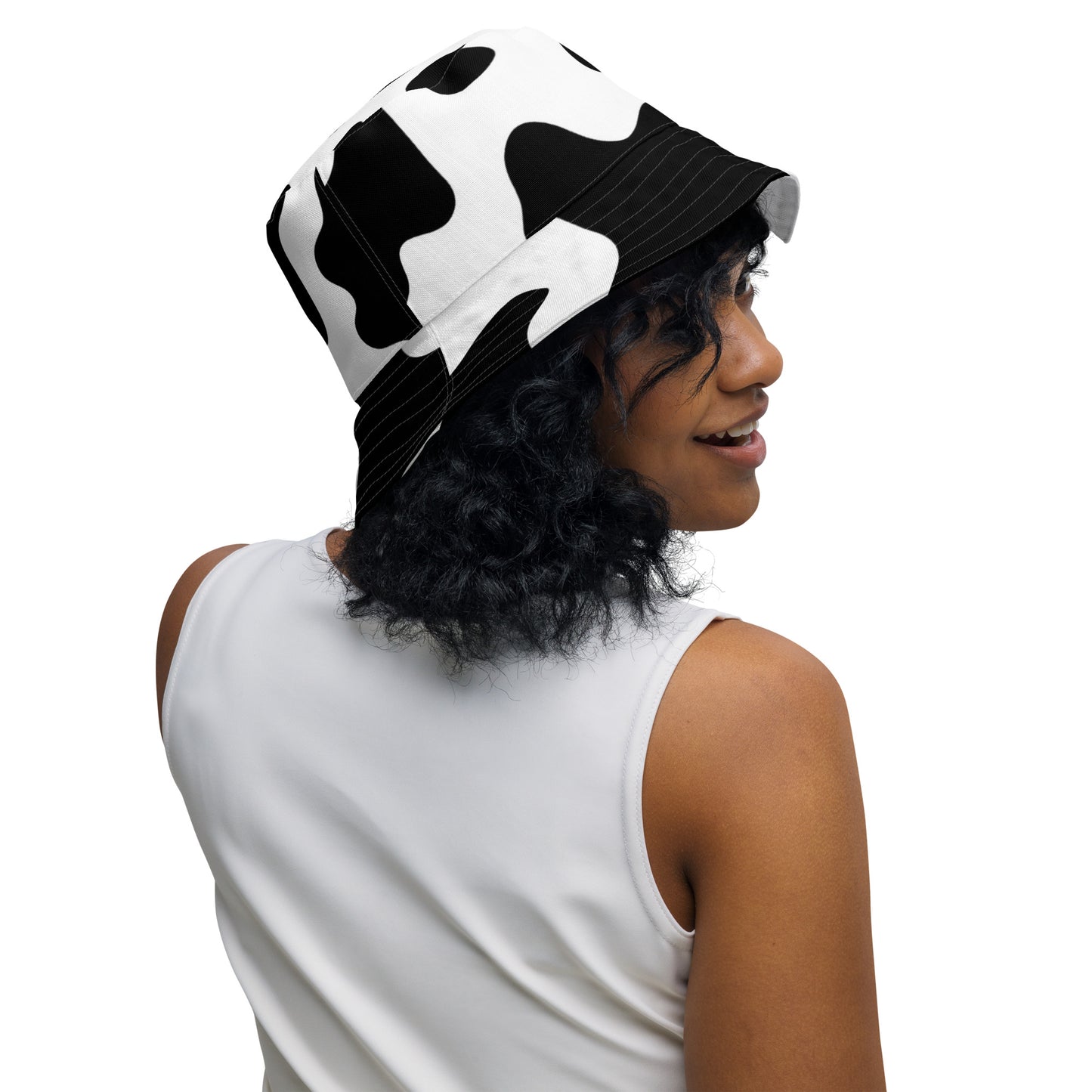 Cow Hide & White Reversible bucket hat, Unisex summer hat, Orca Pattern Boating Hat