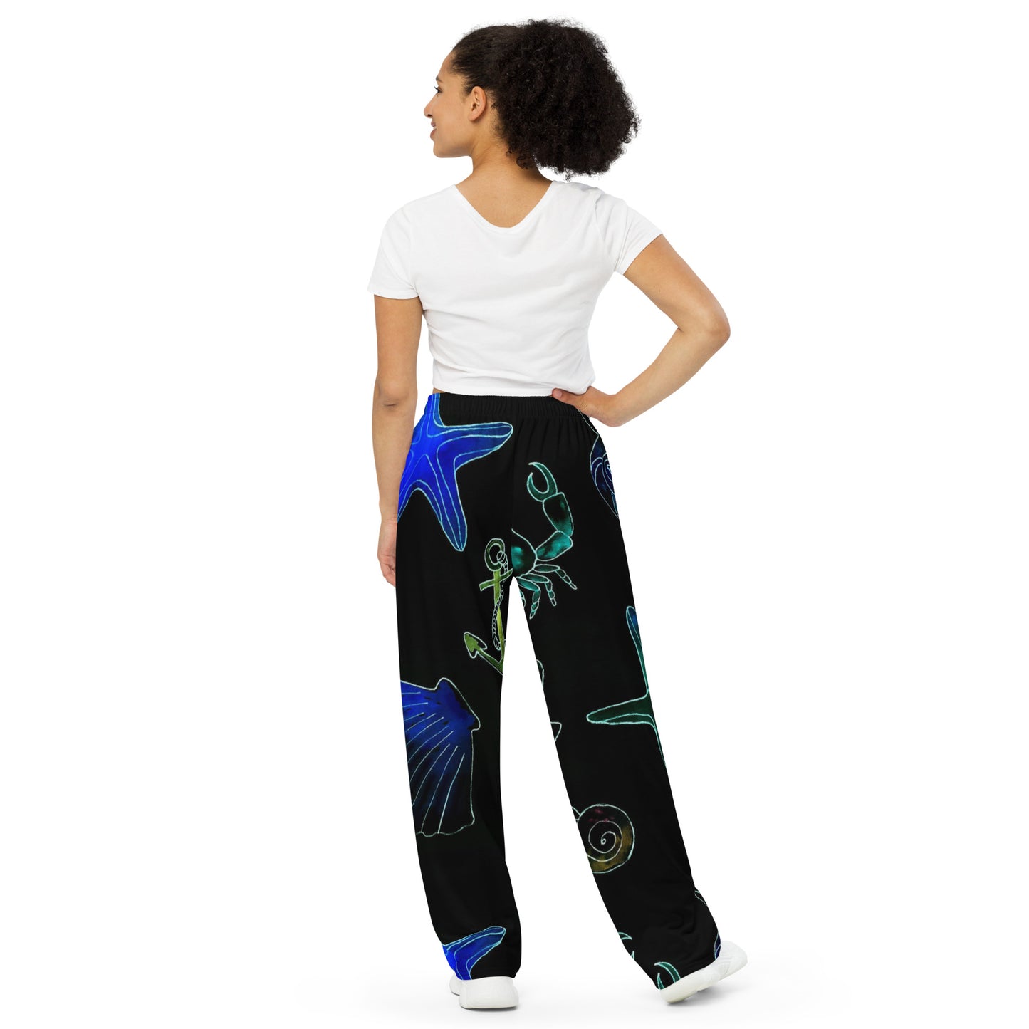 Nautical theme unisex wide-leg pants