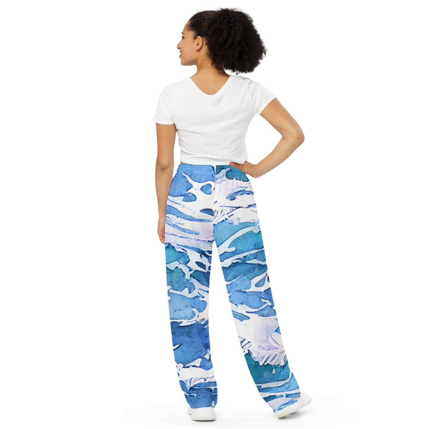 Ocean Waves print unisex wide-leg pants, Nautical Themed Summer Pants
