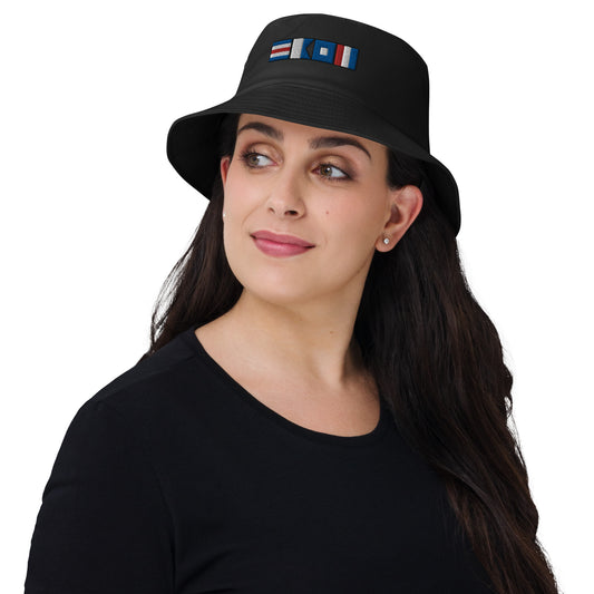 Old School Bucket Hat with CAPT (captain) spelled out in nautical flags, Semaphore flag design
