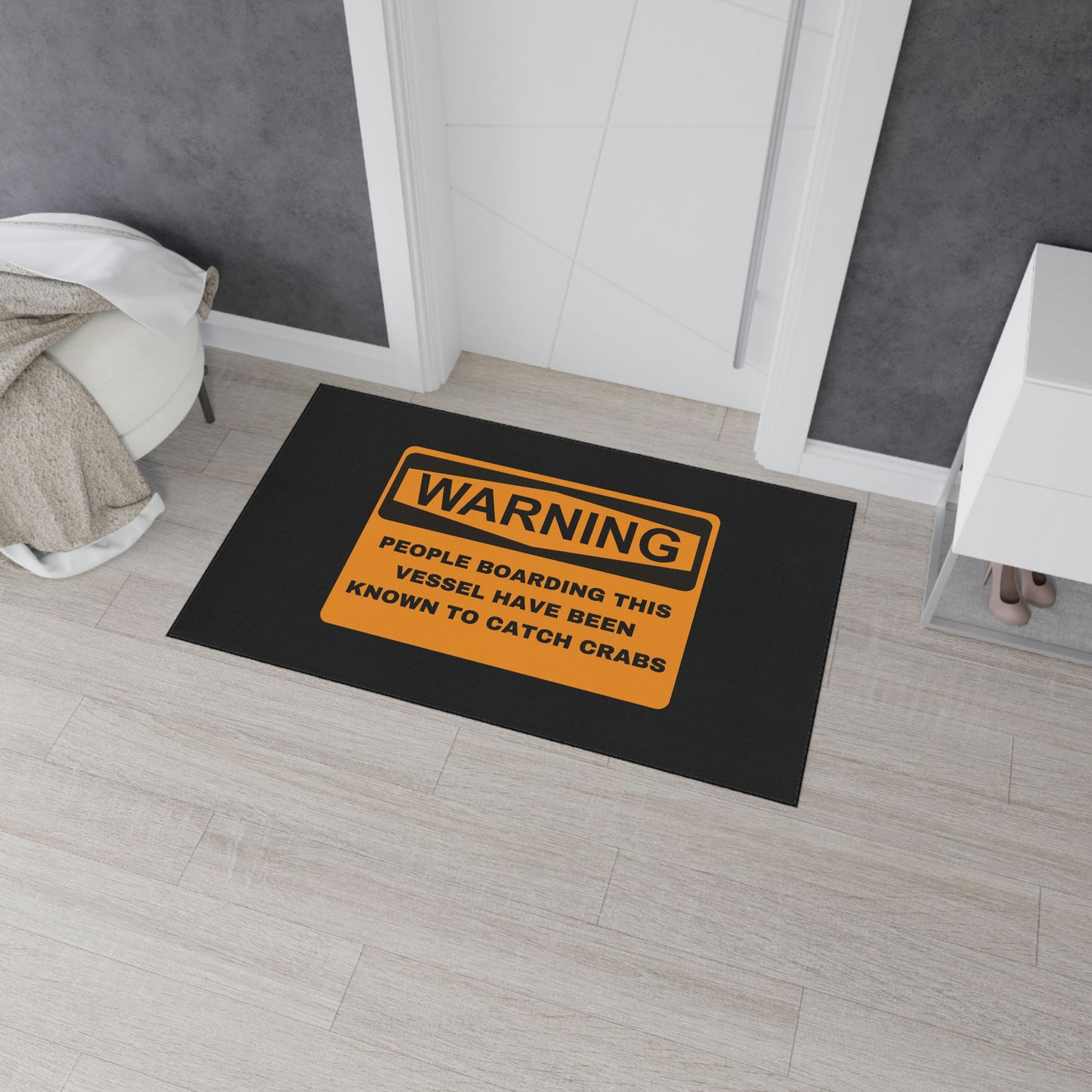 Funny Nautical Heavy Duty Floor Mat, Warning People Boarding This Vessel Have Been Known To Catch Crabs, Dock Mat