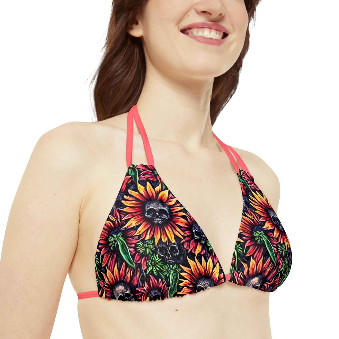 Sunflower Skulls Strappy Triangle Bikini Top