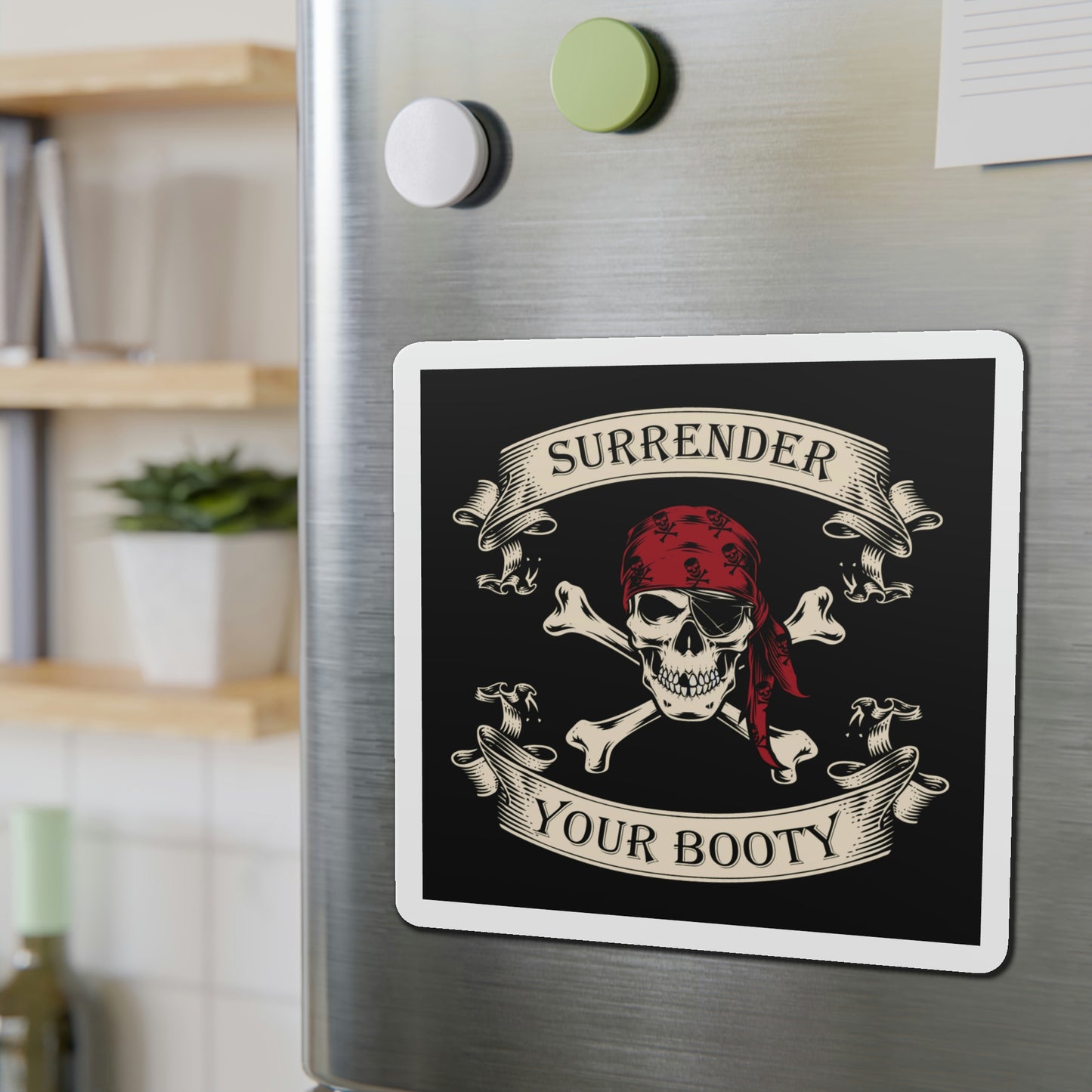 Surrender Your Booty Refrigerator Magnets, Gift For Boat Owner, Funny Jolly Roger Magnet