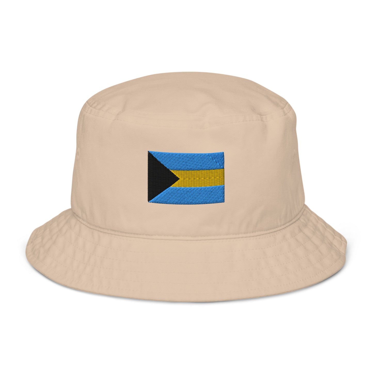 Organic bucket hat with Embroidered  Bahama flag
