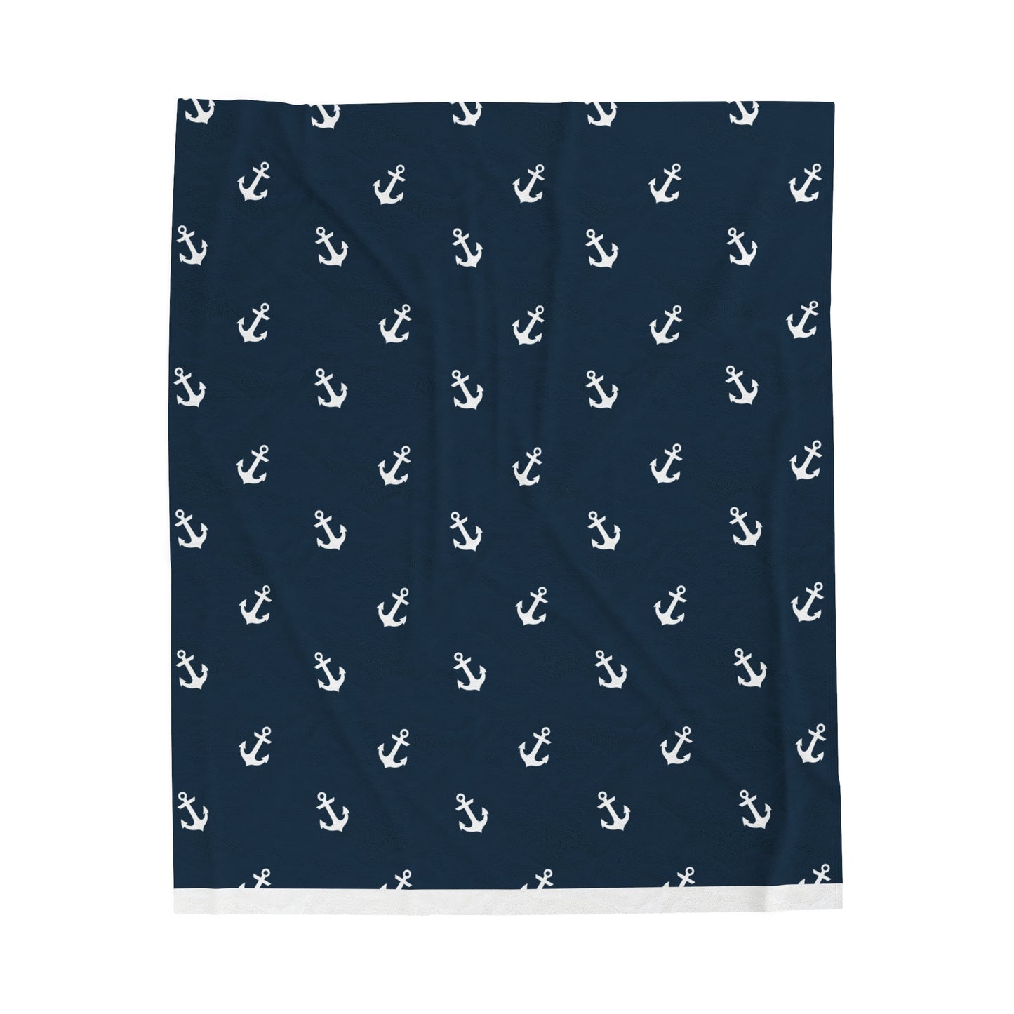 Navy Blue With White Anchors Nautical Design Velveteen Plush Blanket, Boat Blanket, Nautical Gift Idea, Nautical Decor, Boat Gift