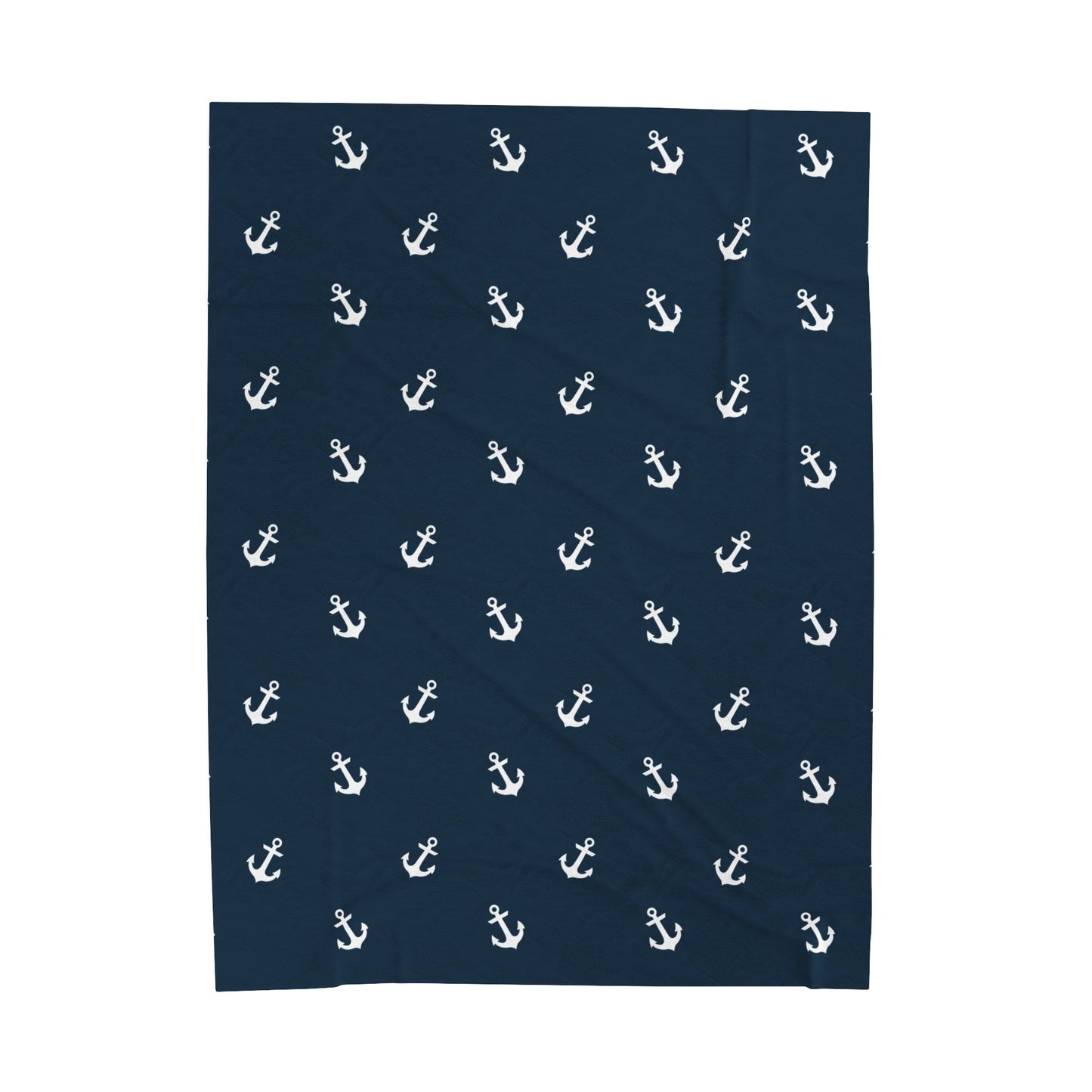 Navy Blue With White Anchors Nautical Design Velveteen Plush Blanket, Boat Blanket, Nautical Gift Idea, Nautical Decor, Boat Gift