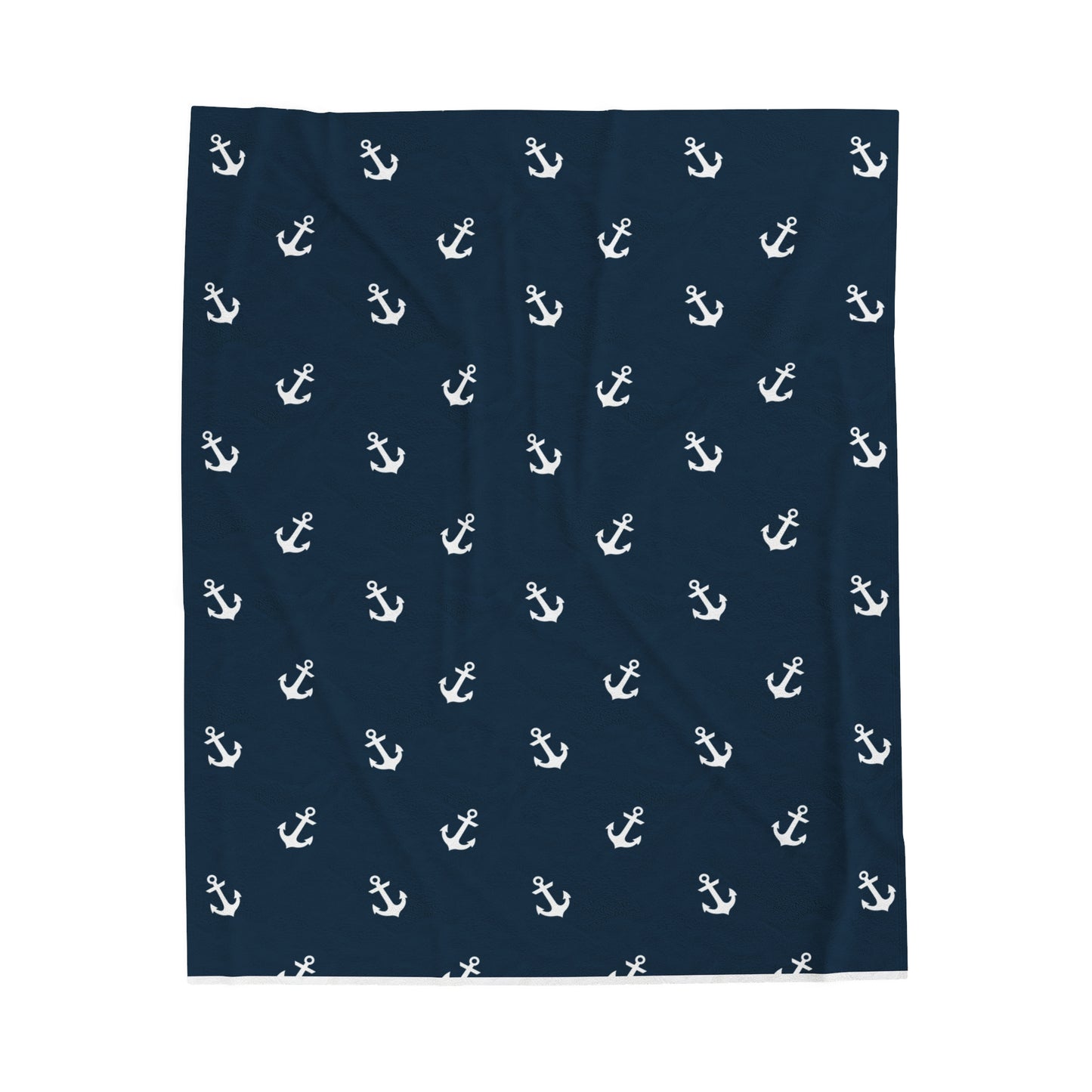 Blue with White Anchor Design Velveteen Plush Blanket, Nautical Theme Blanket, Boat Gift