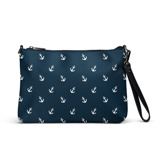 Crossbody bag blue with white anchors design, Nautical theme crossbody bag